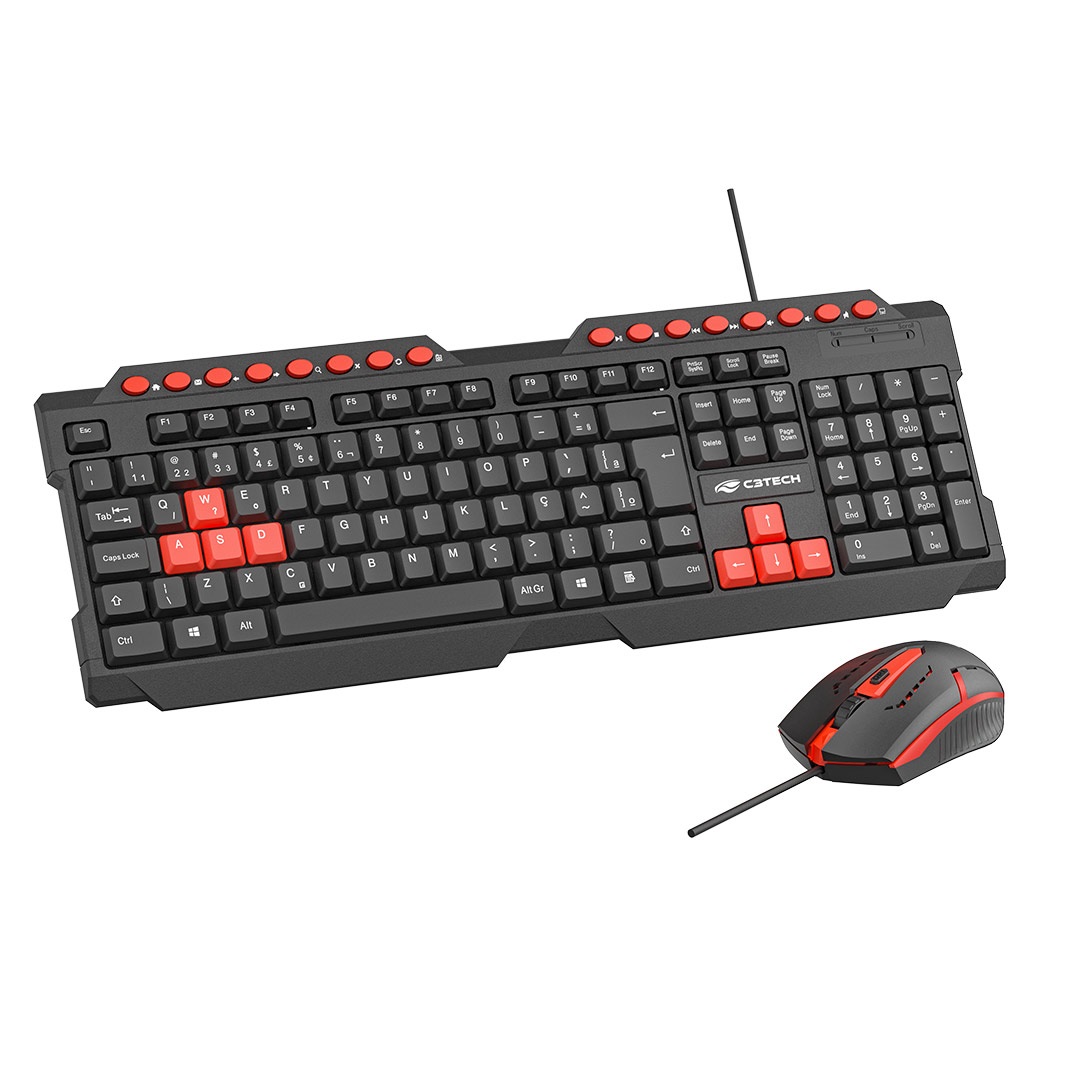 Kit Teclado e Mouse Gamer C3Tech USB ABNT2 1200 DPI - Preto e Vermelho - miniatura 4