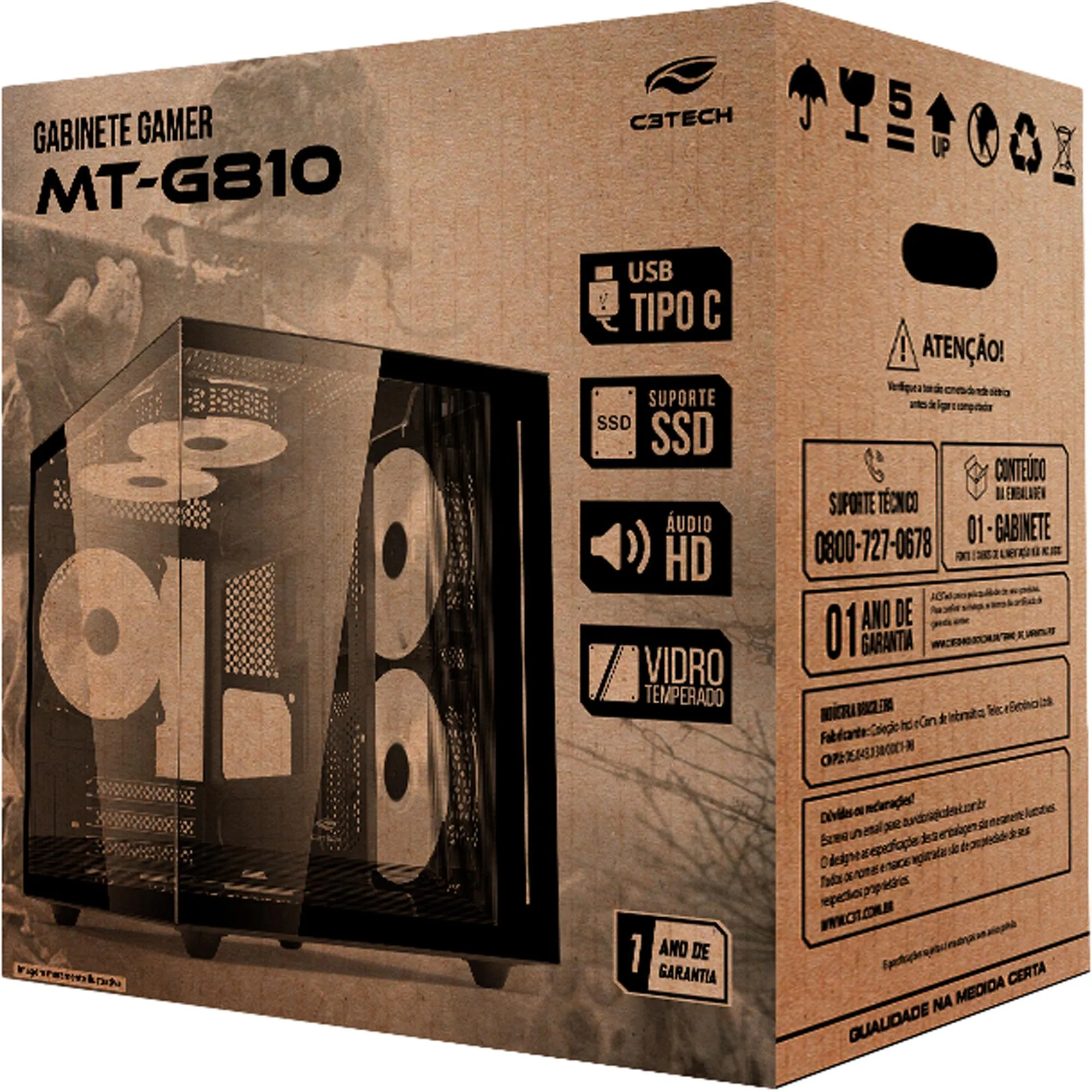 GABINETE C3TECH GAMER AQUARIUS MTG810WH BRANCO - miniatura 4