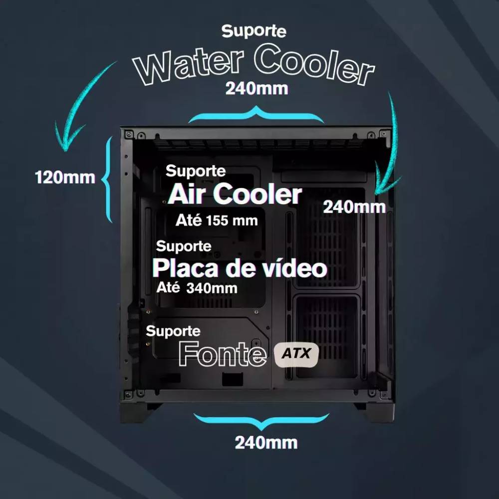 Gabinete Gamer Rise Mode Galaxy Glass M Mini Vidro Temperado USB 3.0 S/ Fan - Preto - miniatura 7