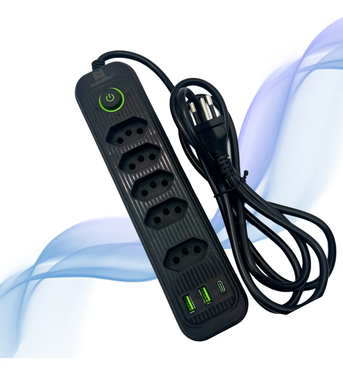 Extensão Elétrica 5 Tomadas 2 Usb 1 Tipo C Filtro De Linha Preto 127/220v - foto 1
