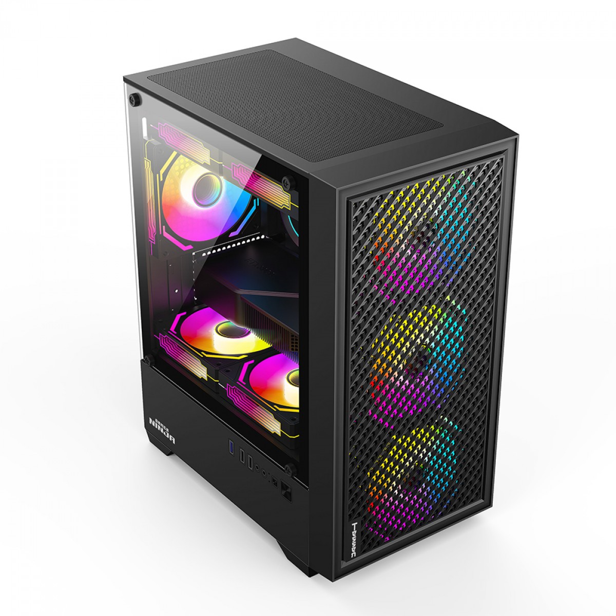 Gabinete Gamer Ninja Tessen, Mid Tower, Vidro Temperado, M-ATX, Com 3 Fans Rainbow, Sem Fonte, Preto, GN-CS-MTBSF - miniatura 2