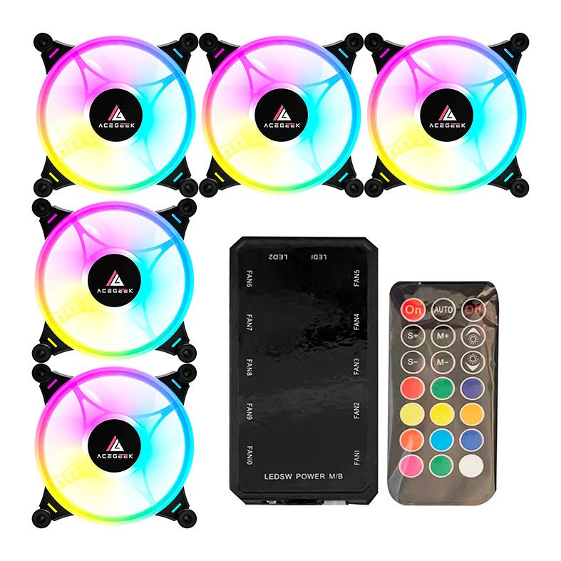 Kit Ventoinha Acegeek Crystal, 5x120mm, ARGB, Preto, AG-CRYSTAL5X1-BK - miniatura 2