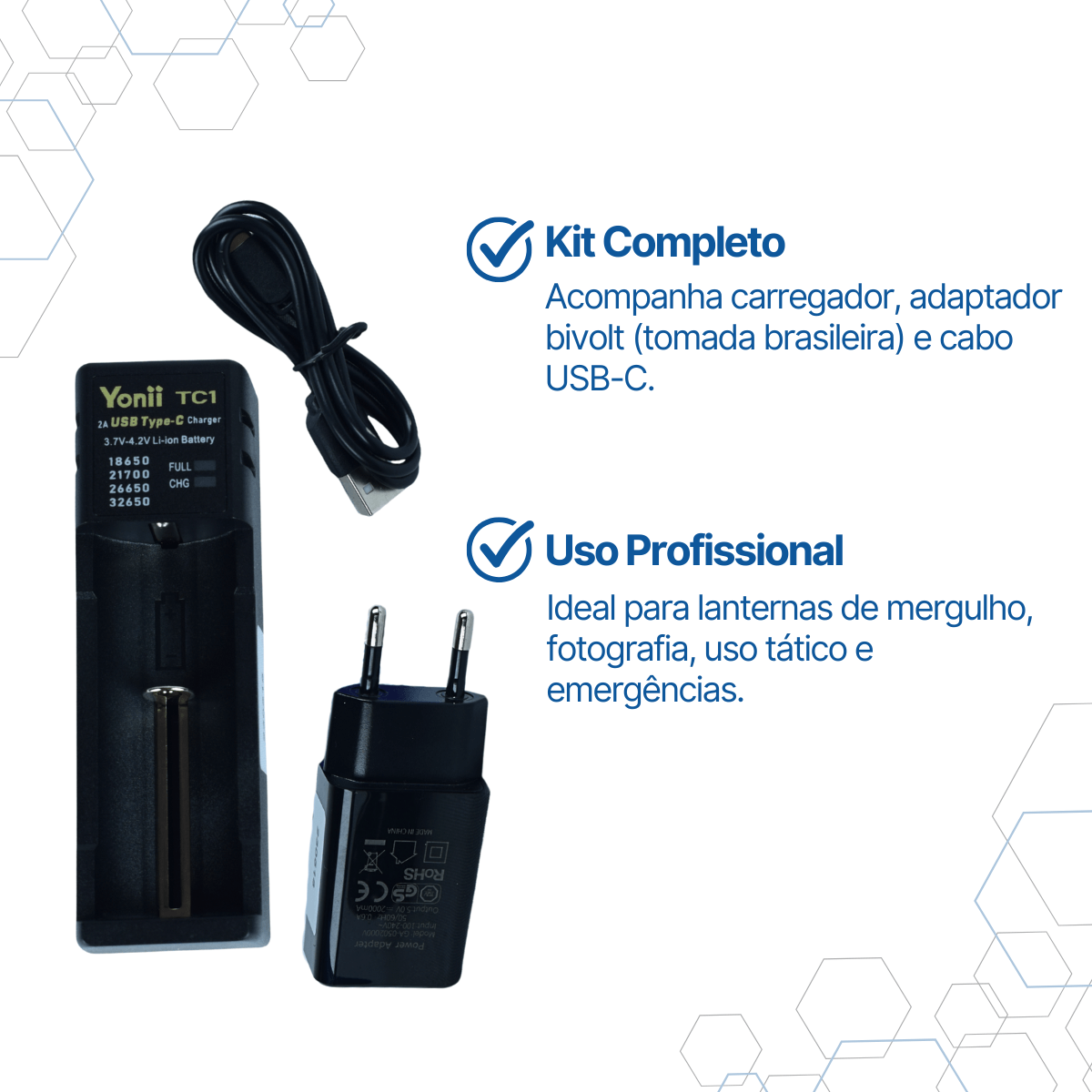 BATCHRUSB CARREGADOR YONII TC1 2A USB-C BATERIA LI-ION UNIVERSAL - Miniatura 5
