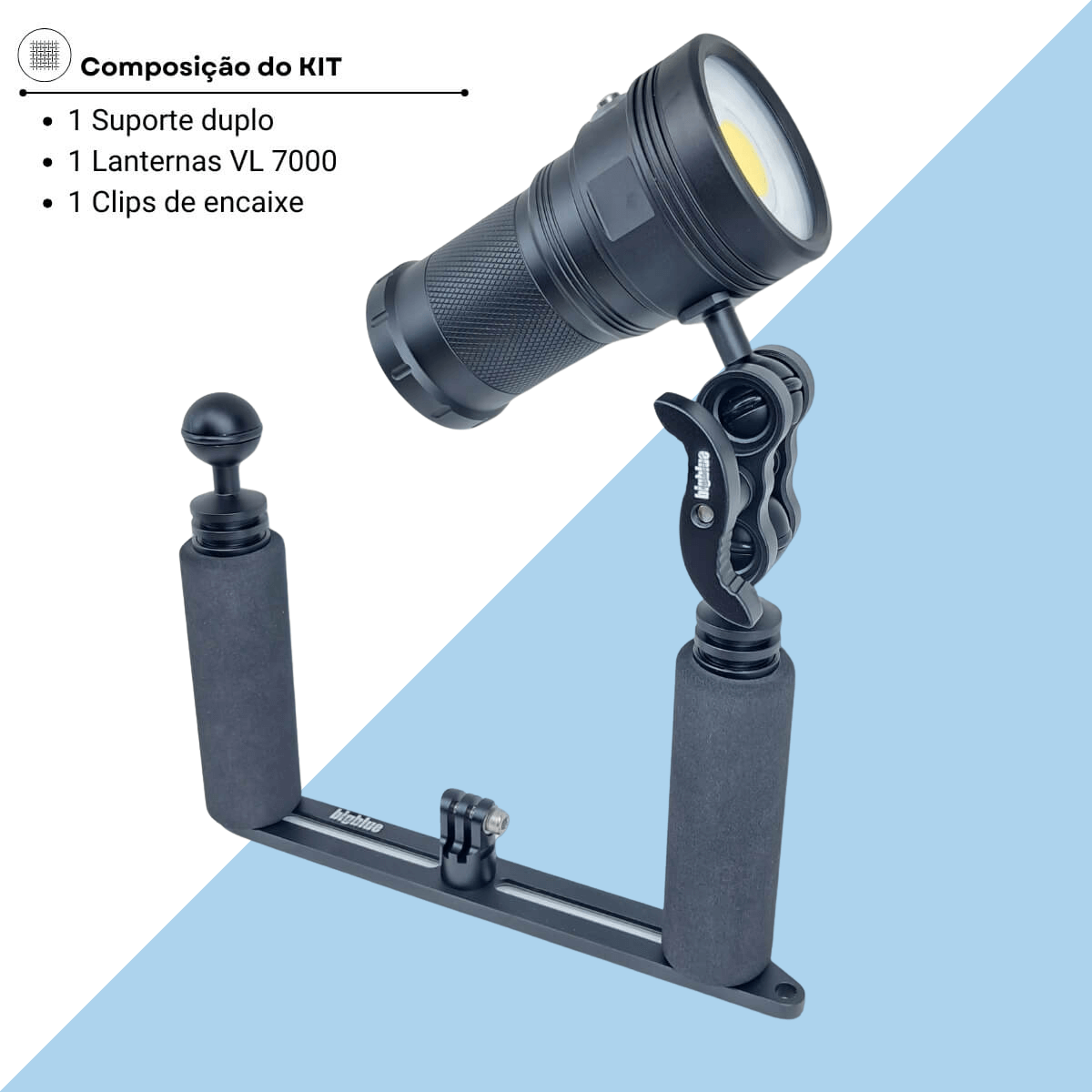 KIT FOTO DUPLO - lanterna VL 7000, clip duplo e suporte duplo - Miniatura 2