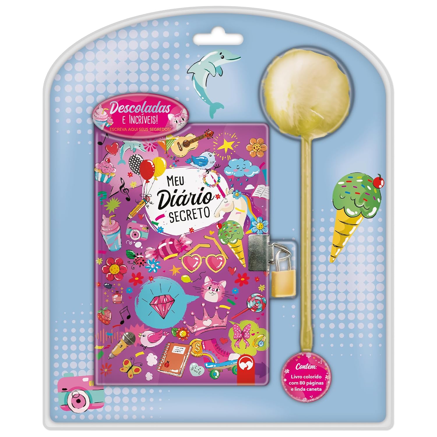 Livro Meu Diário Secreto com Caneta Pompom - Descoladas e Incríveis