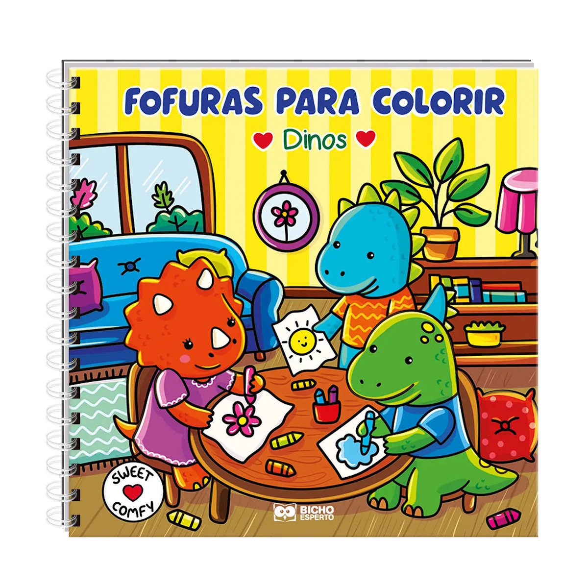 Livro Espiral Sweet Comfy Fofuras Para Colorir - Dinos