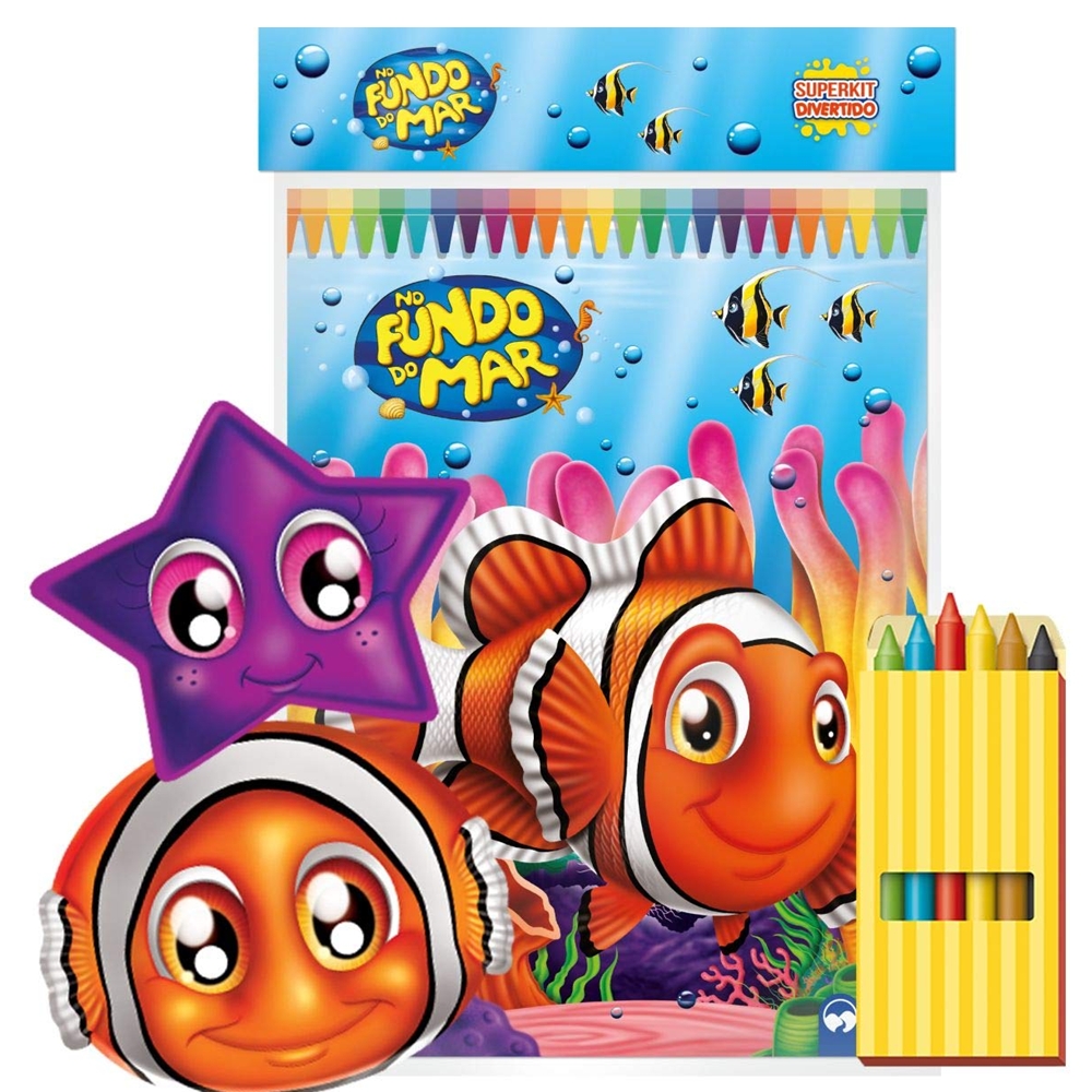 Superkit Infantil Divertido de Colorir com Giz e Máscaras - FUNDO DO MAR