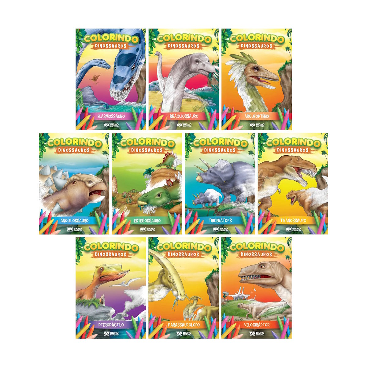 Kit 10 Livros Infantis De Colorir - Aventuras no Mundo dos Dinossauros