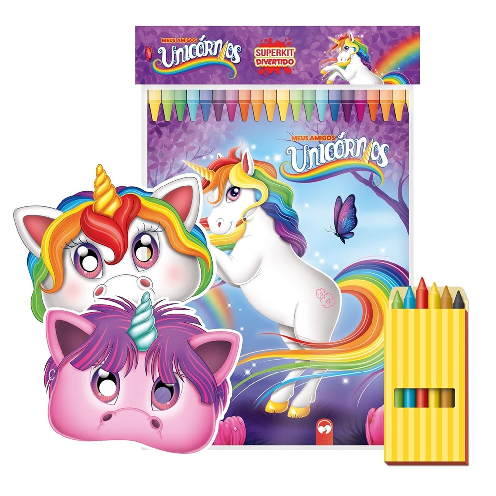 Superkit Infantil Divertido de Colorir com Giz e Máscaras - UNICÓRNIOS