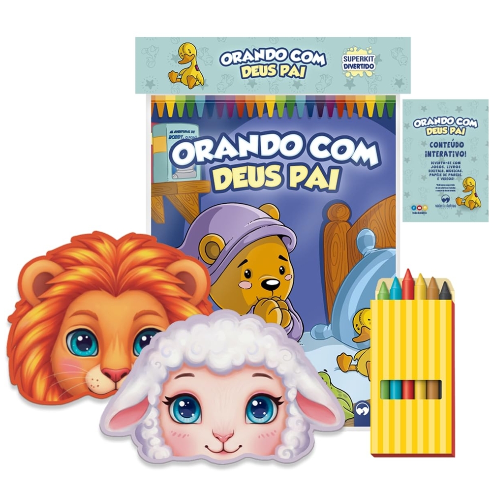 Superkit Infantil Divertido de Colorir com Giz e Máscaras - ORANDO COM DEUS PAI