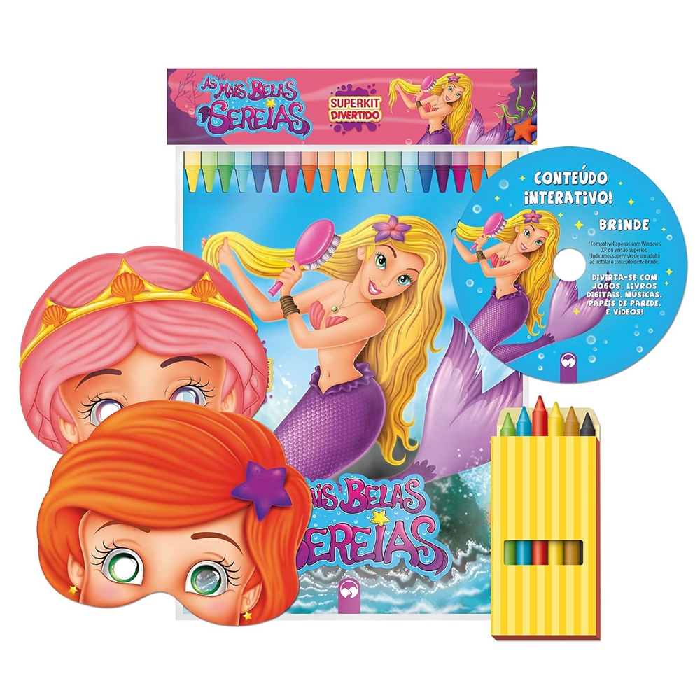 Superkit Infantil Divertido de Colorir com Giz e Máscaras - AS MAIS BELAS SEREIAS