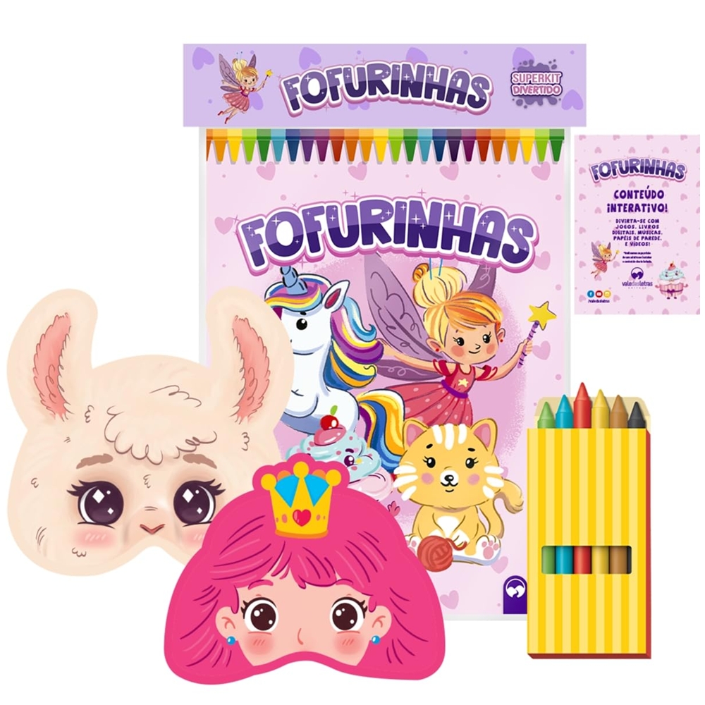 Superkit Infantil Divertido de Colorir com Giz e Máscaras - FOFURINHAS