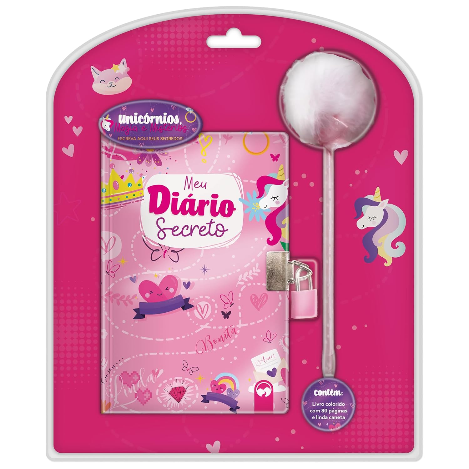 Livro Meu Diário Secreto com Caneta Pompom - Unicórnios, Magia e Mistérios