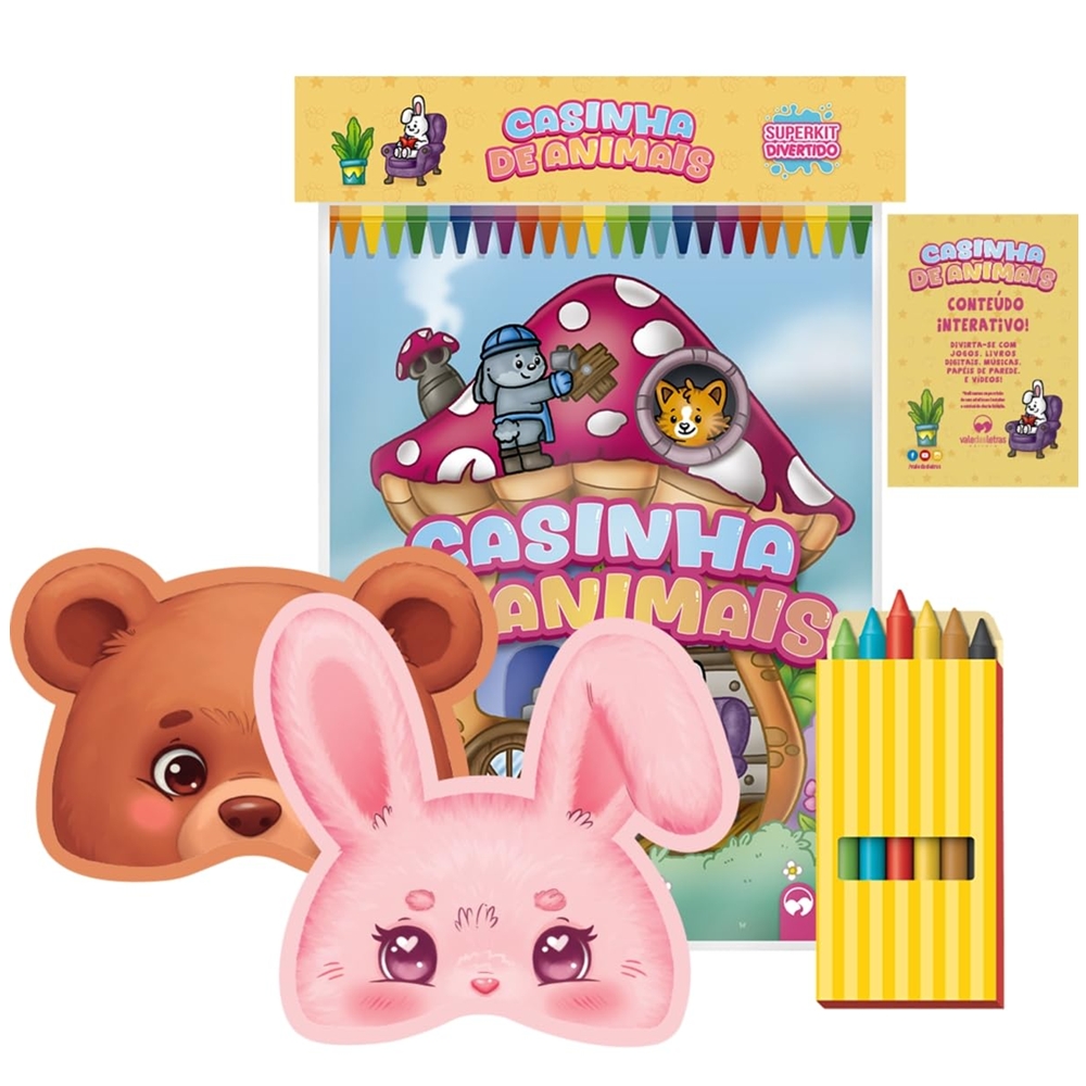 Superkit Infantil Divertido de Colorir com Giz e Máscaras - CASINHA DE ANIMAIS