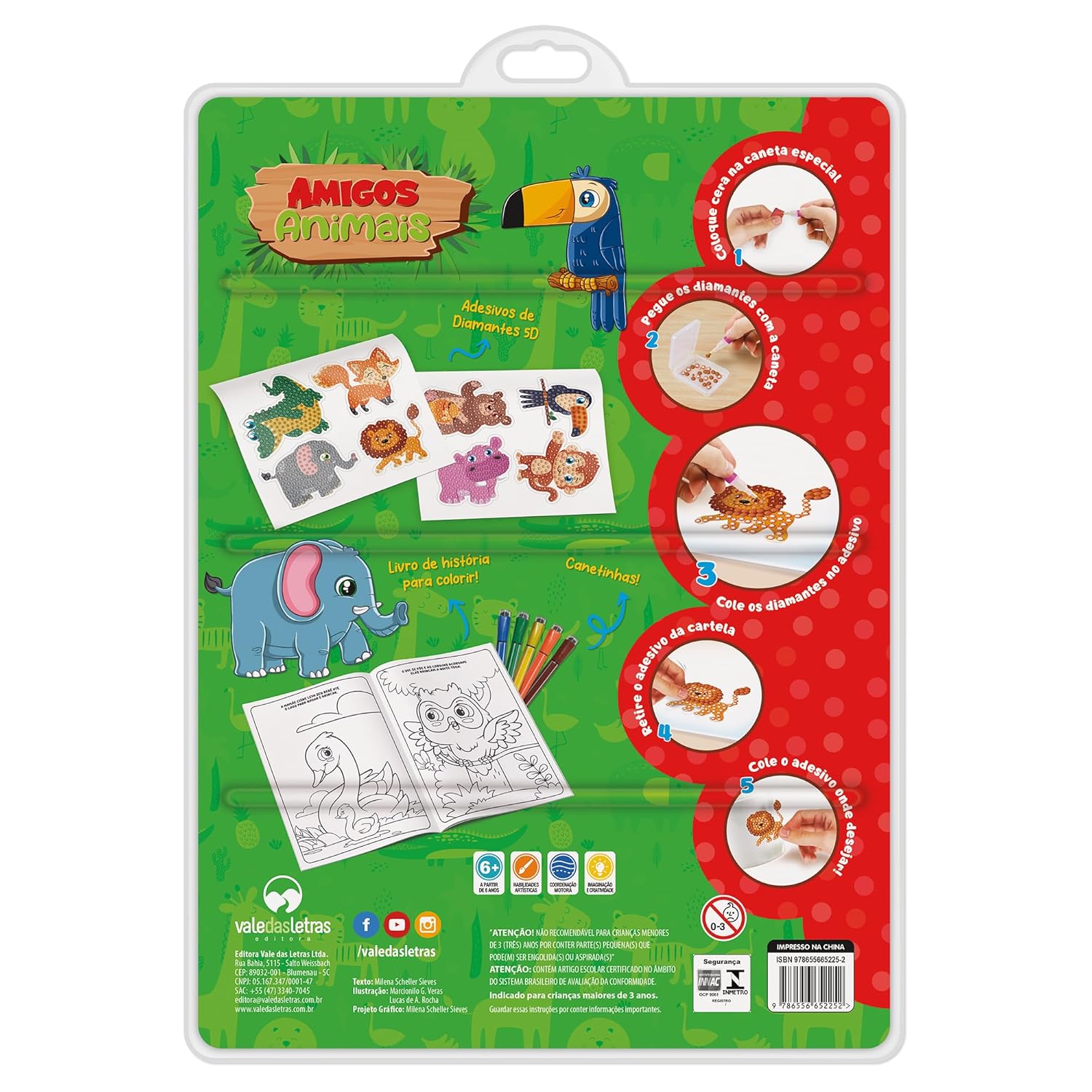 Livro de Colorir Com Canetinhas e Adesivos Fazendo Arte Diamante 5D - Amigos Animais