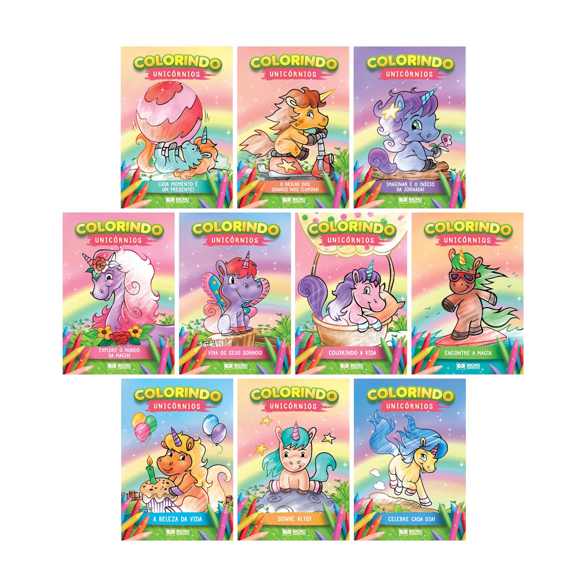 Kit 10 Livros Infantis De Colorir - Unicórnios e Seus Amigos