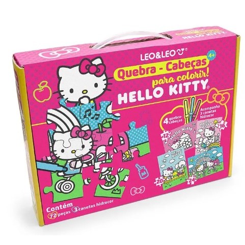 QUEBRA-CABECA PARA COLORIR HELLO KITTY C/ 72 PECAS E 3 HIDROCOR 