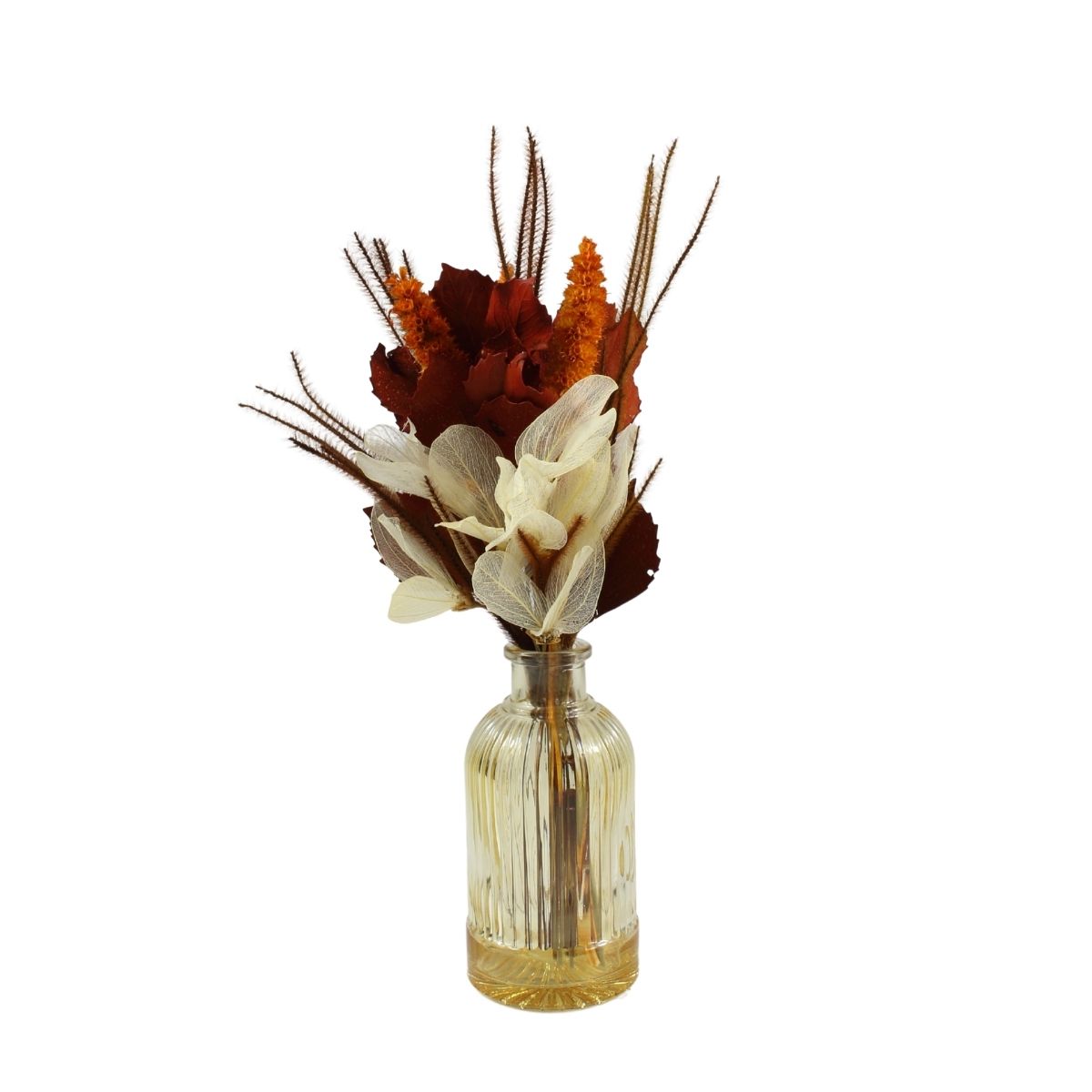Arranjo Floral Seco no Vaso de Vidro Decorativo - Laranja
