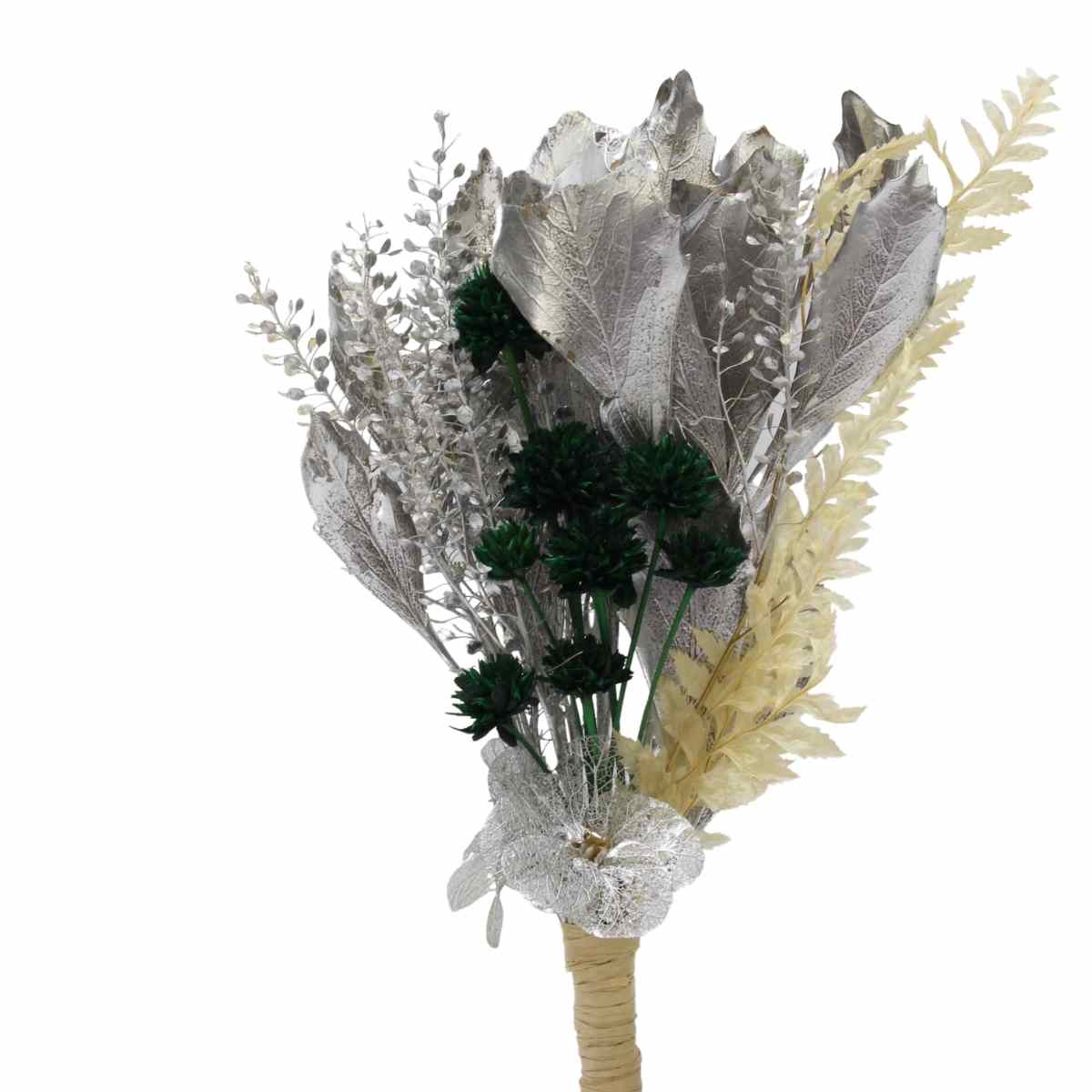 Planta Seca Mini Buquê Variado Prateado 25 cm