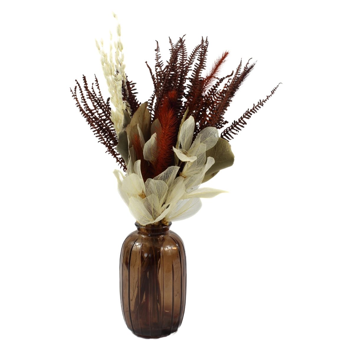 Arranjo Floral Seco no Vaso de Vidro Decorativo - Marrom