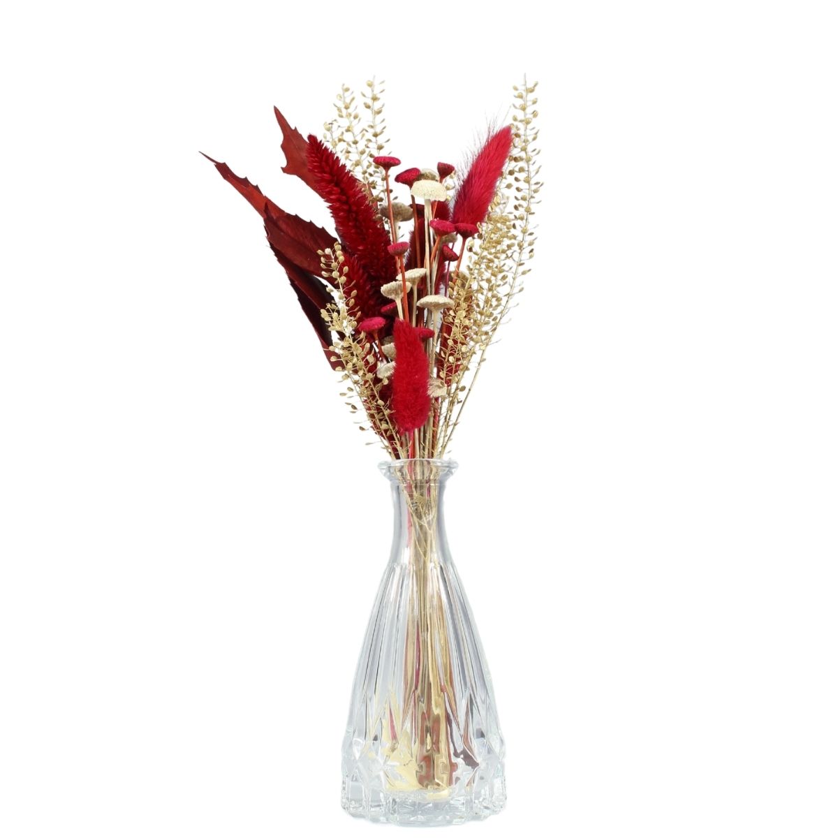 Arranjo Floral Seco no Vaso de Vidro Decorativo - Transparente