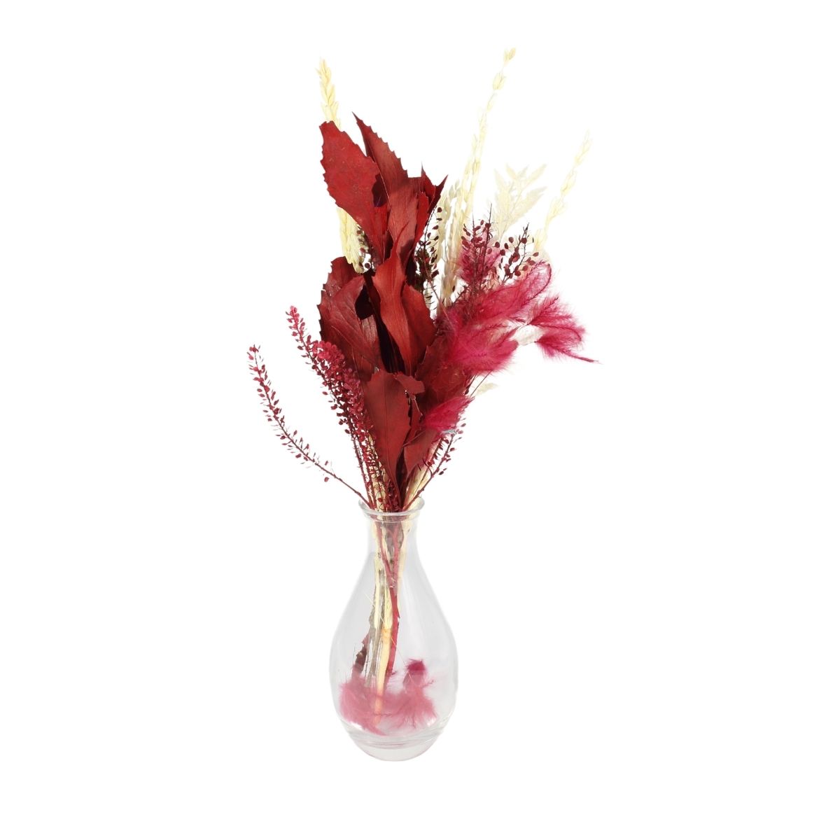 Arranjo Floral Seco no Vaso de Vidro Decorativo - Transparente Liso