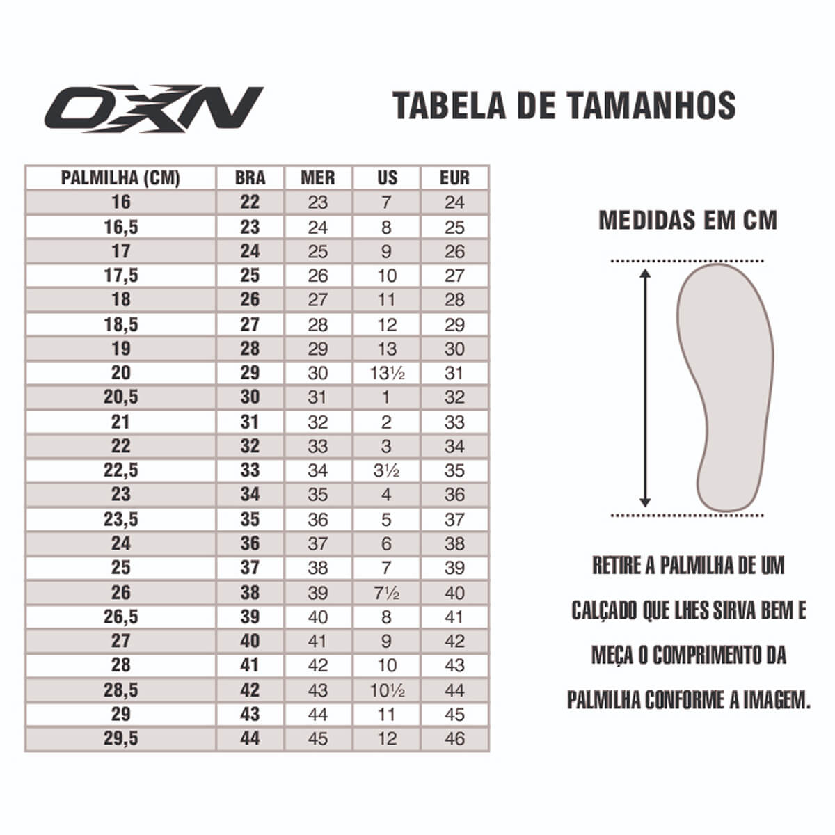 Tabela de Medidas