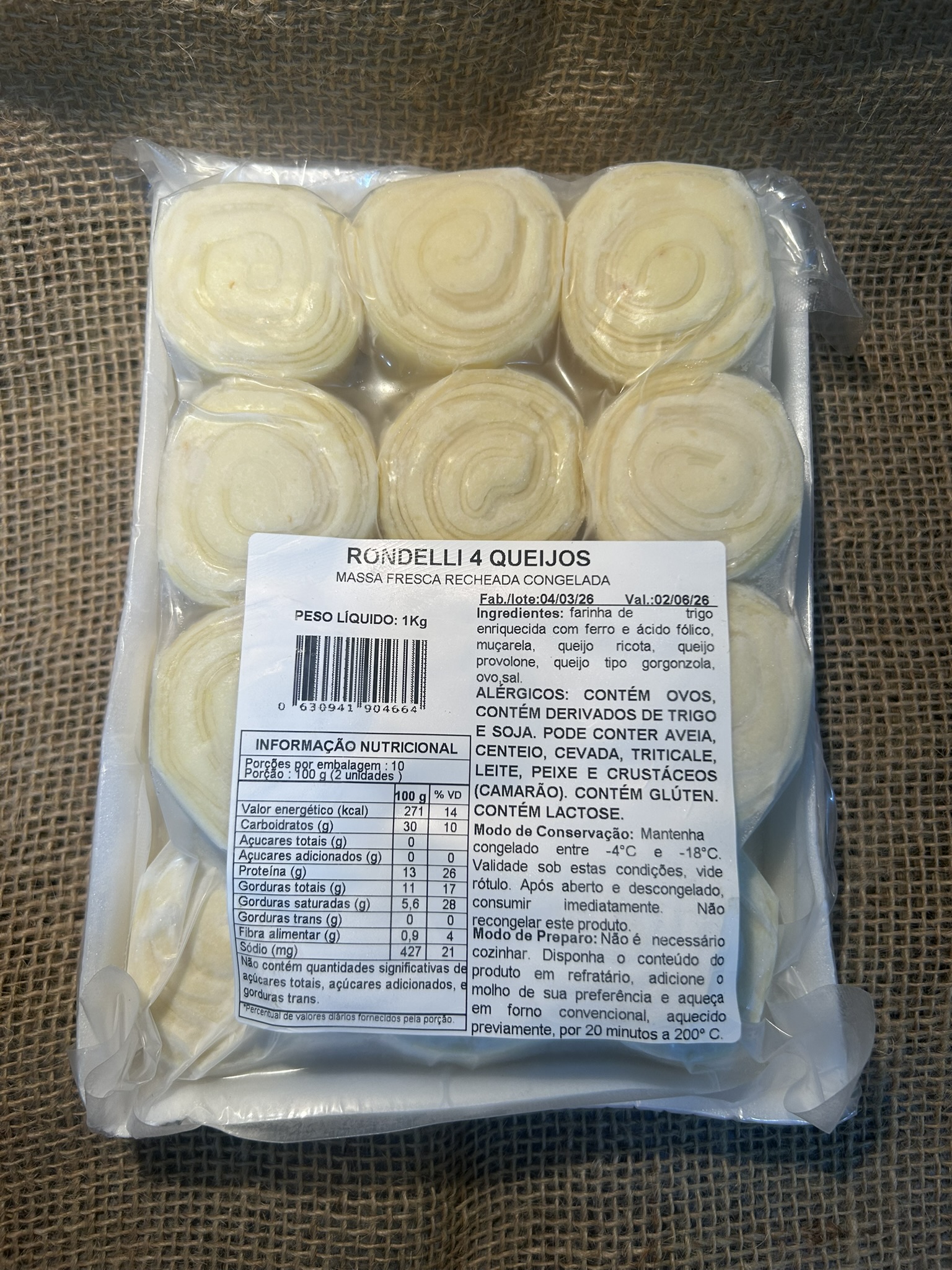 Ravioli Artesanal de 4 Queijos- 1 Kg