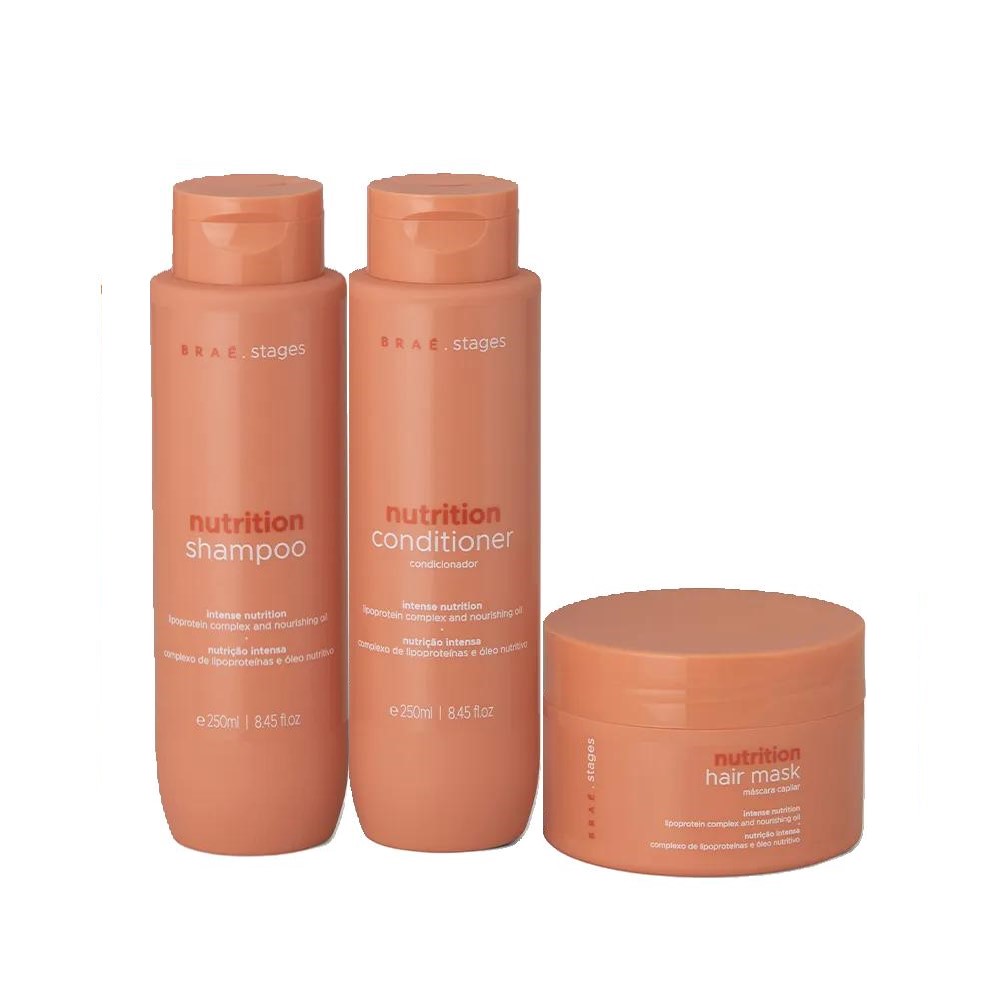 BRAÉ KIT STAGES NUTRITION SHAMPOO 250ml + CONDICIONADOR 250ml + MÁSCARA 200g