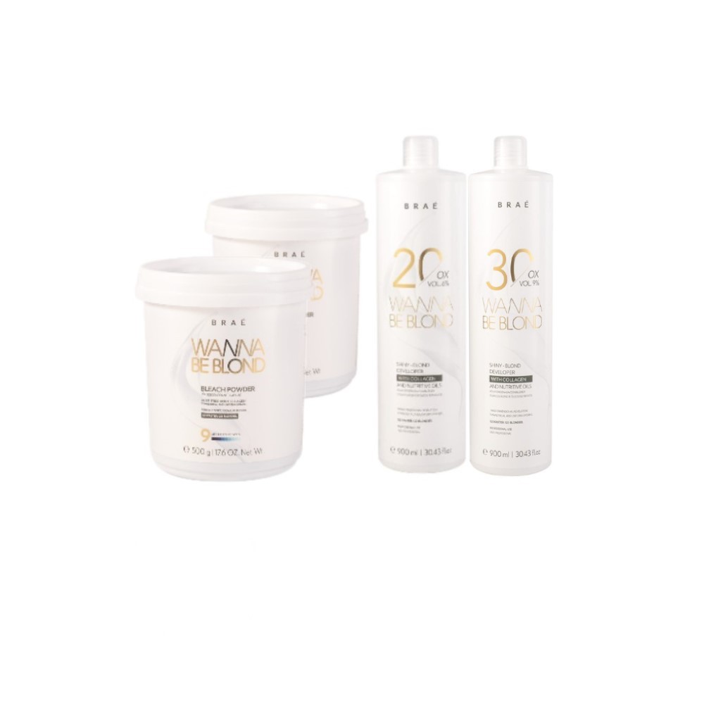 BRAÉ KIT 02 PÓS DESCOLORANTES 500 + 01 OX 20 VOL 900ml + 01 OX 30 VOL 900ml