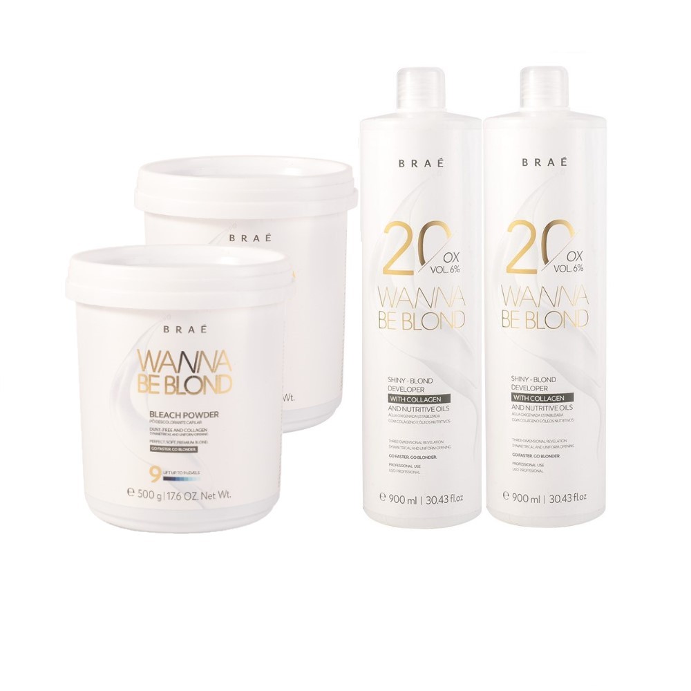BRAÉ KIT 02 PÓS DESCOLORANTES 500g + 02 OXIDANTES 20 VOLUMES 900ml