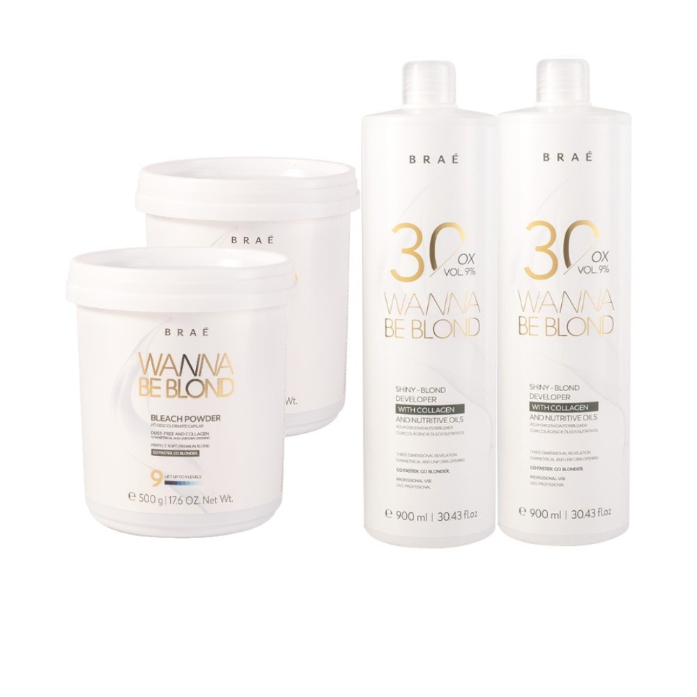 BRAÉ KIT 02 PÓS DESCOLORANTES 500g + 02 OXIDANTES 30 VOLUMES 900ml