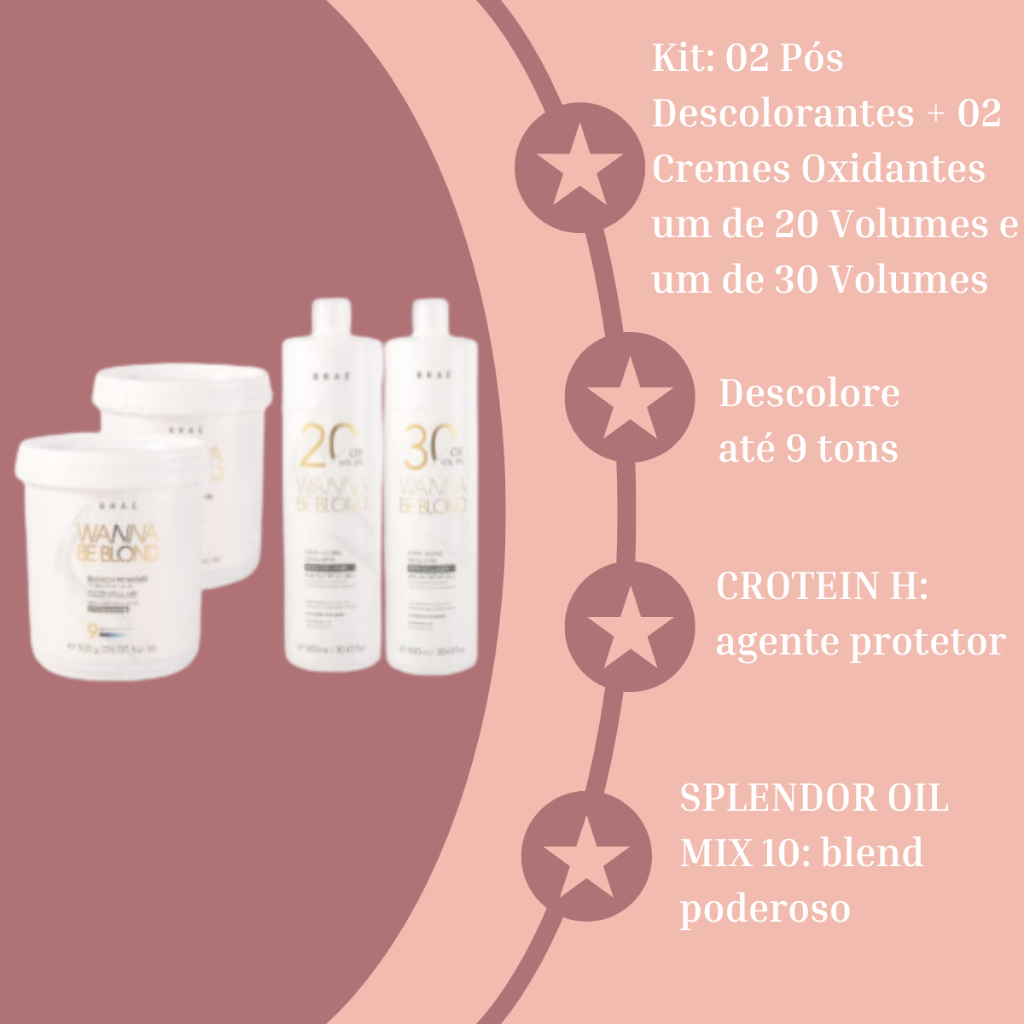 BRAÉ KIT 02 PÓS DESCOLORANTES 500 + 01 OX 20 VOL 900ml + 01 OX 30 VOL 900ml