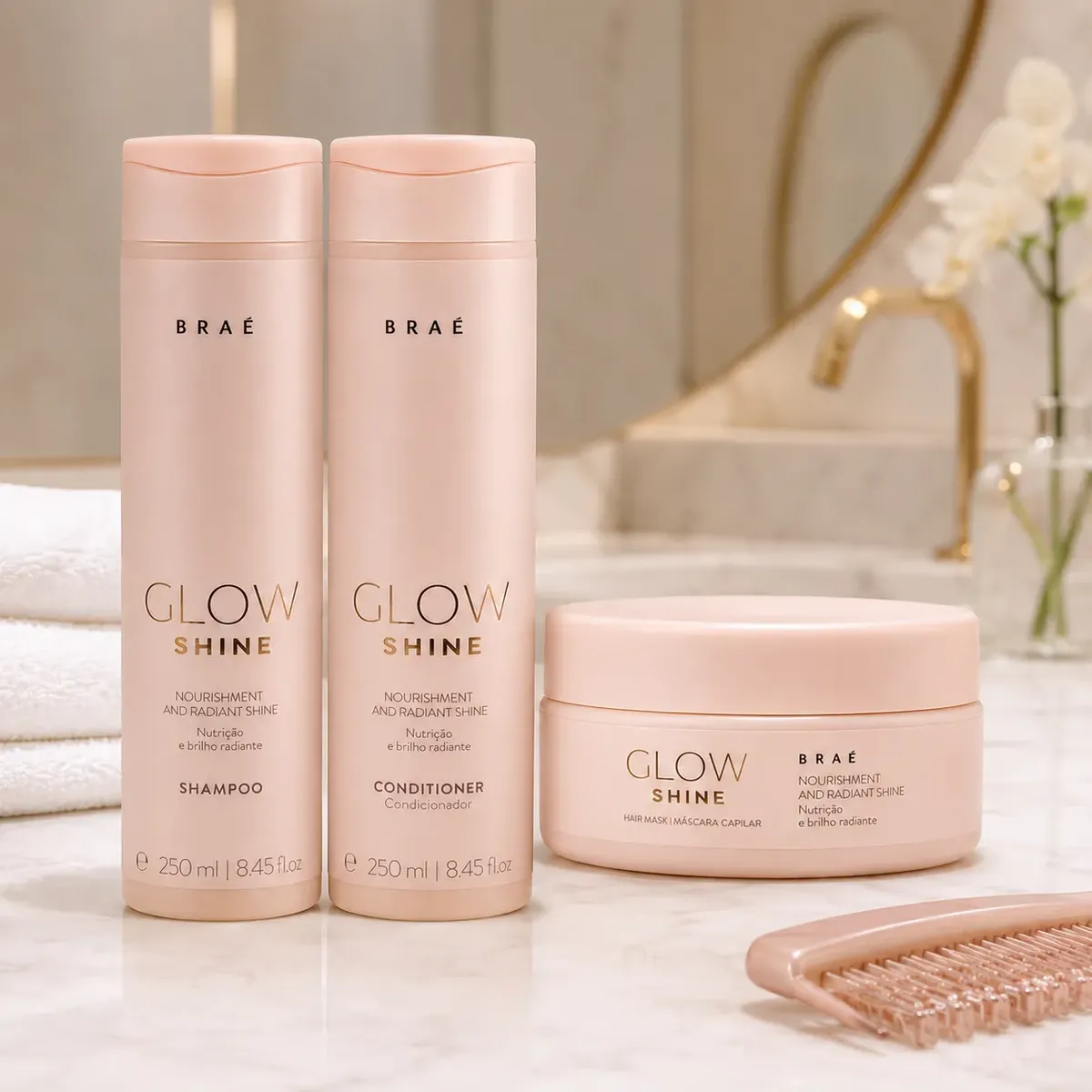 BRAÉ KIT GLOW SHINE SHAMPOO 250ml + CONDICIONADOR 250ml + MÁSCARA 200g