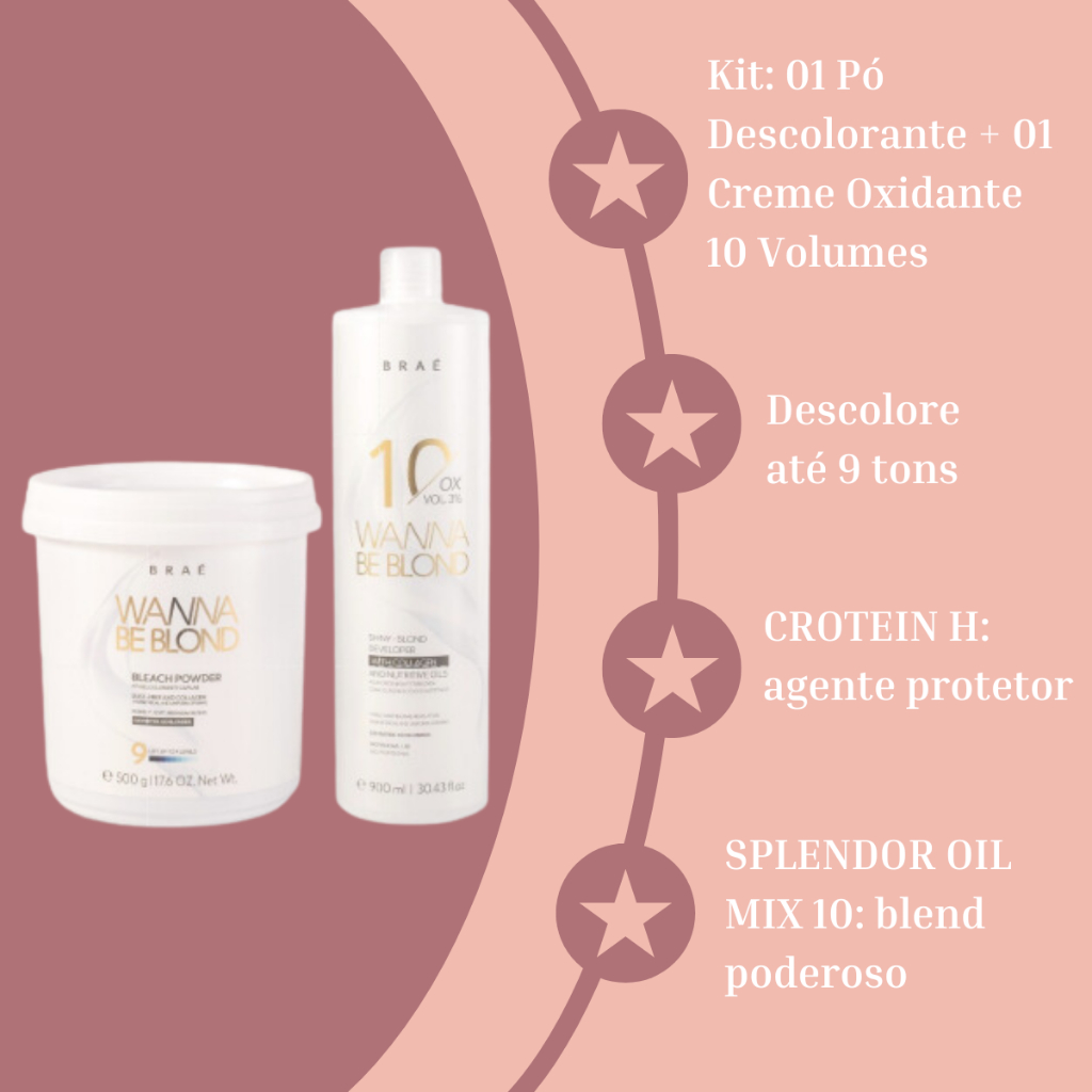 BRAÉ KIT 01 PÓ DESCOLORANTE 500g + 01 OXIDANTE 10 VOLUMES 900ml
