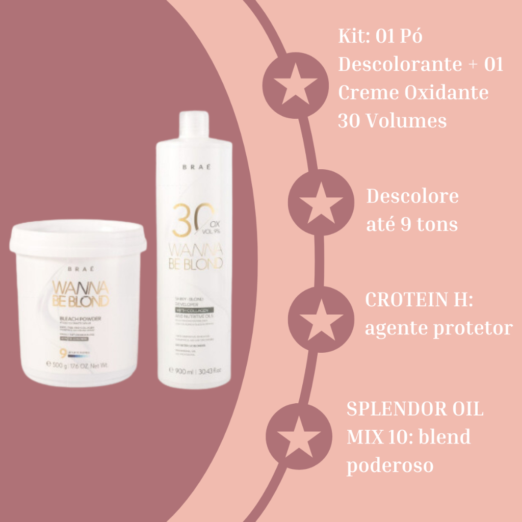 BRAÉ KIT 01 PÓ DESCOLORANTE 500g + 01 OXIDANTE 30 VOLUMES 900ml