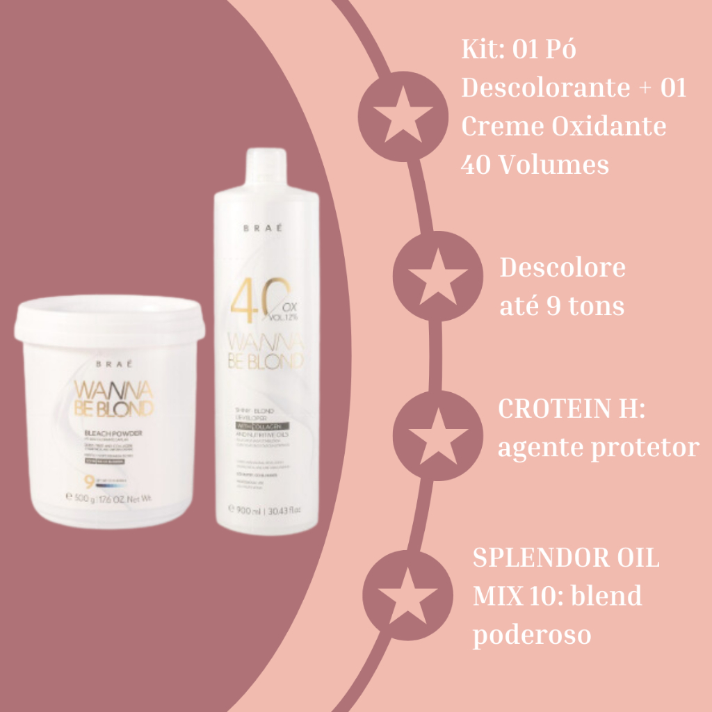 BRAÉ KIT 01 PÓ DESCOLORANTE 500g + 01 OXIDANTE 40 VOLUMES 900ml