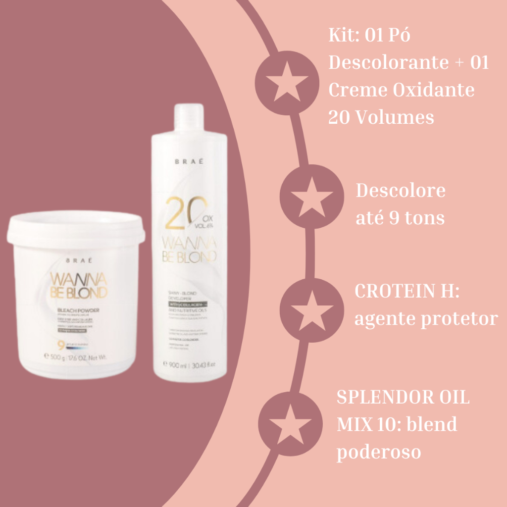 BRAÉ KIT 01 PÓ DESCOLORANTE 500g + 01 OXIDANTE 20 VOLUMES 900ml