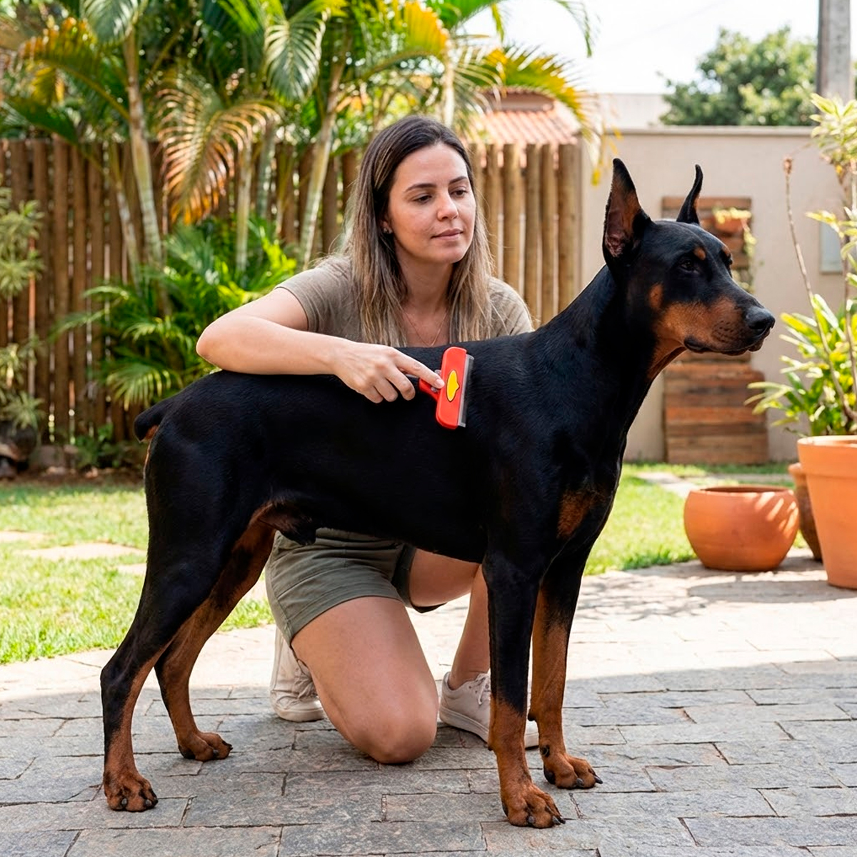 Escova Rasqueadeira Removedora de Pelos Porte Grande 30 a 45 KG VERMELHO GG - Pelo Curto — foto 6