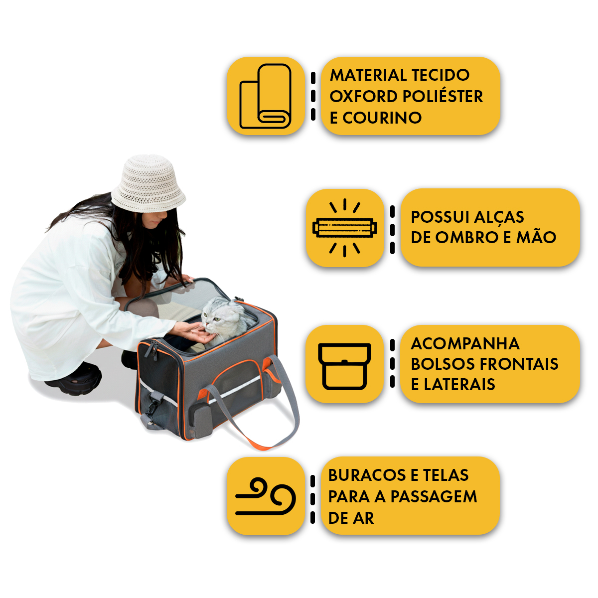 Bolsa Transporte Luxo Pet Viagem Passeio Aéreo Cães Gatos 8kg - Cinza — foto 5