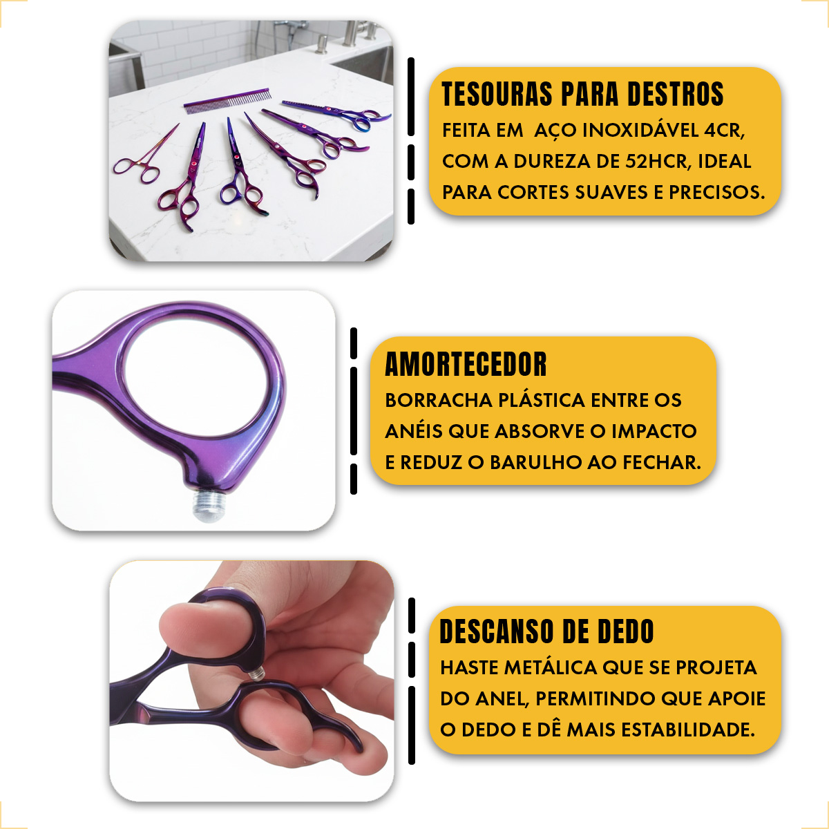 Kit 5 Tesouras Pet Banho Tosa 7 Polegadas (7 Peças) - ANIMAUX - Roxa — foto 4