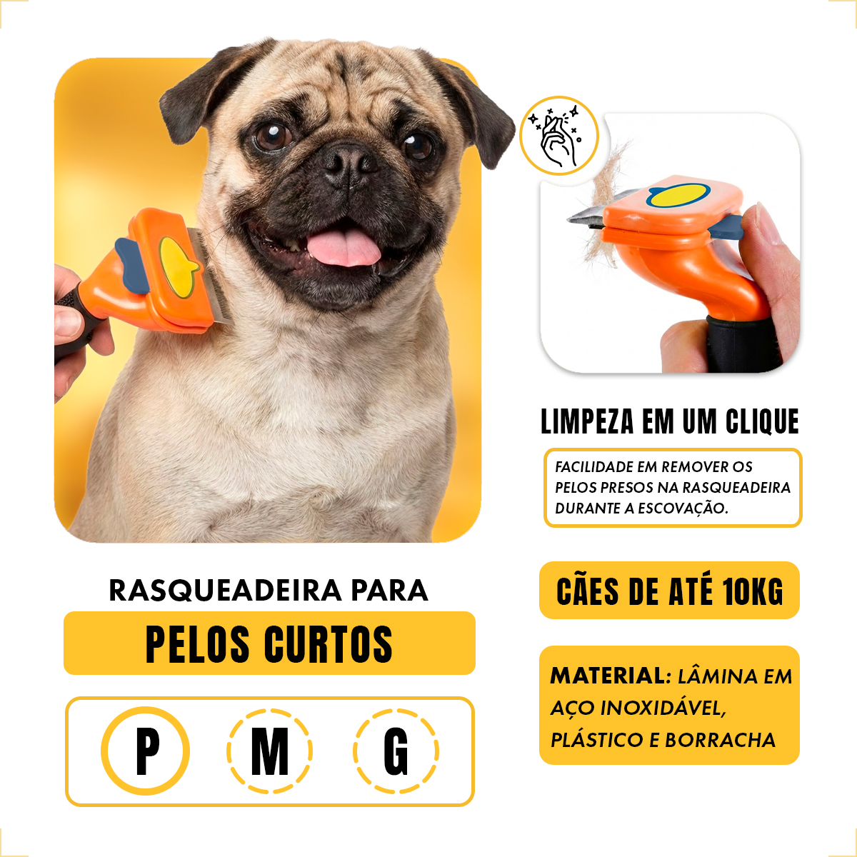 Escova Rasqueadeira Removedora Pelos Cães até 10 kg LaranjaM - Laranja Azul — foto 4