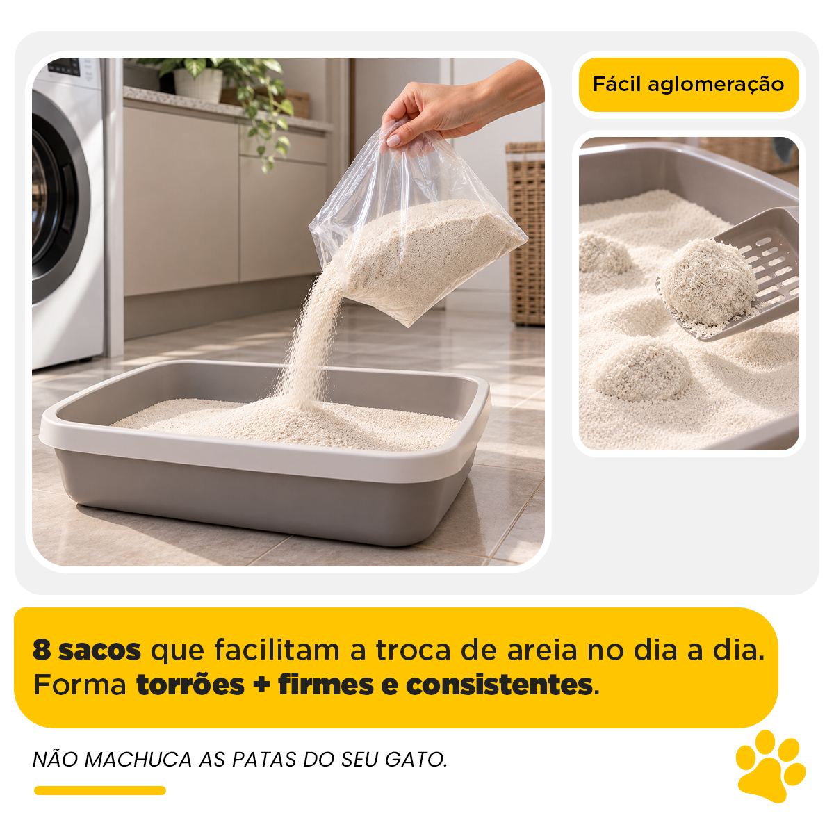 Areia de Gato 100% Fécula de Mandioca Pura Biodegradável Grão Fino 4kg — foto 6