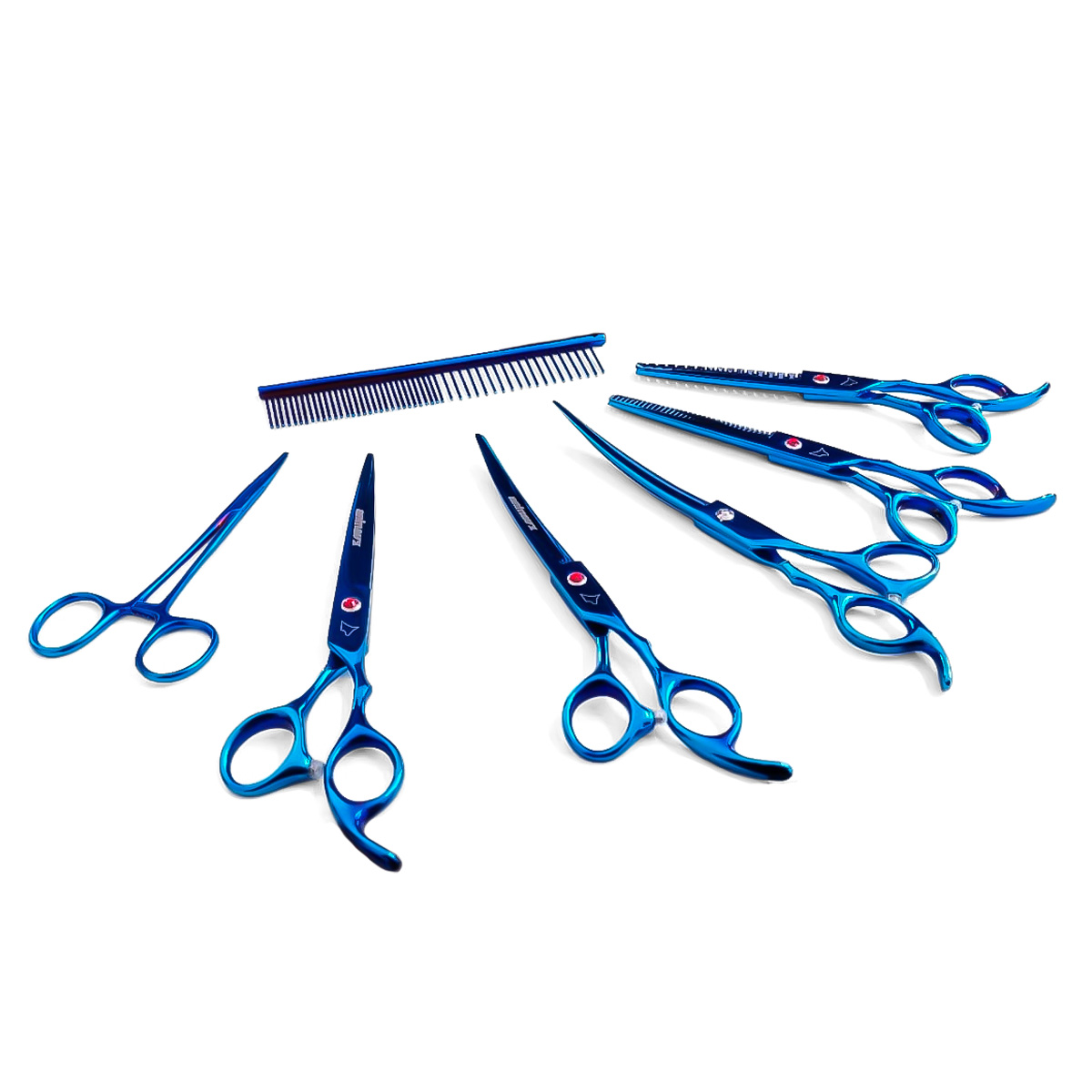 Kit 5 Tesouras Pet Banho Tosa 7 Polegadas (7 Peças) - ANIMAUX - Azul