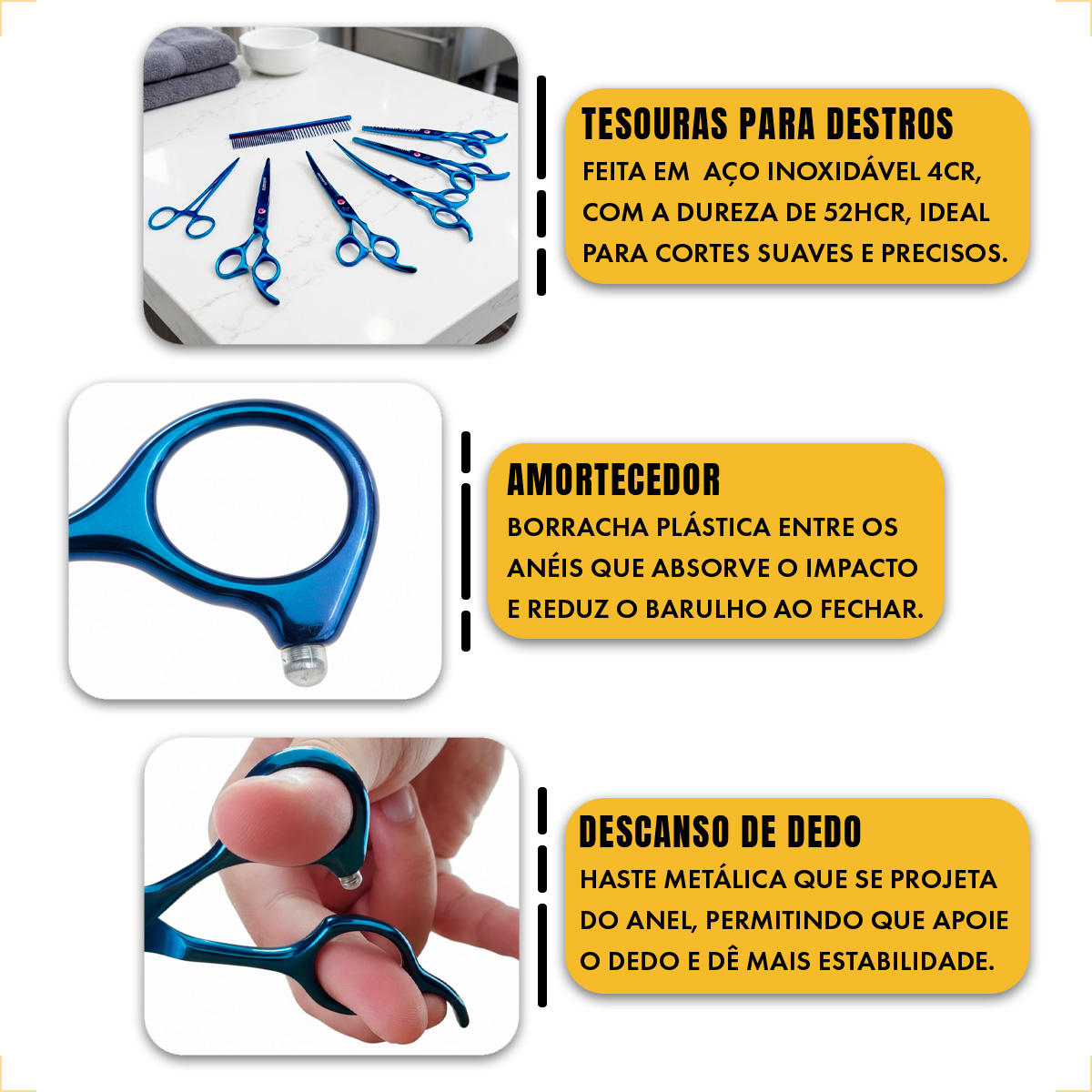 Kit 5 Tesouras Pet Banho Tosa 7 Polegadas (7 Peças) - ANIMAUX - Azul — foto 4