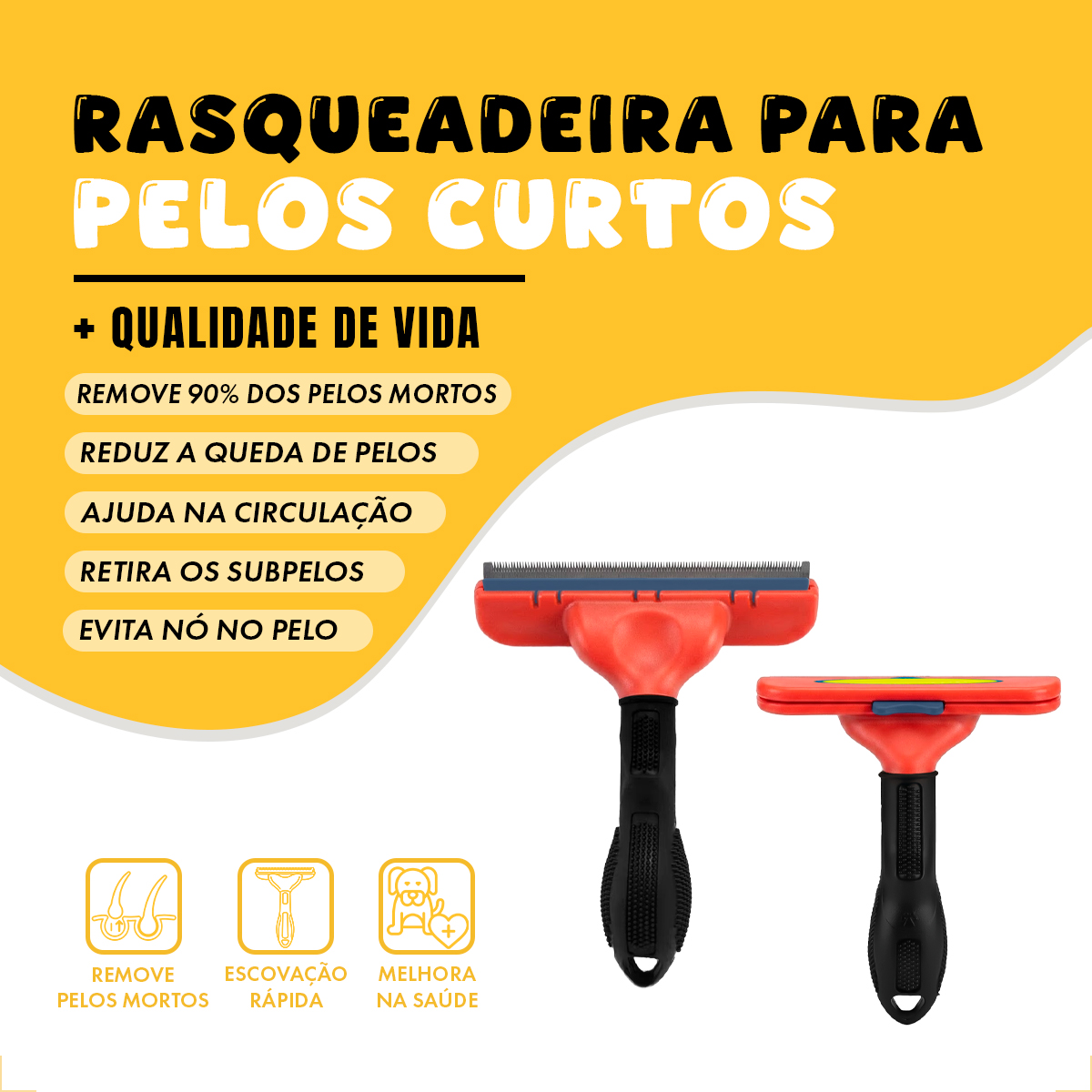 Escova Rasqueadeira Removedora de Pelos Porte Grande 30 a 45 KG VERMELHO GG - Pelo Curto — foto 3