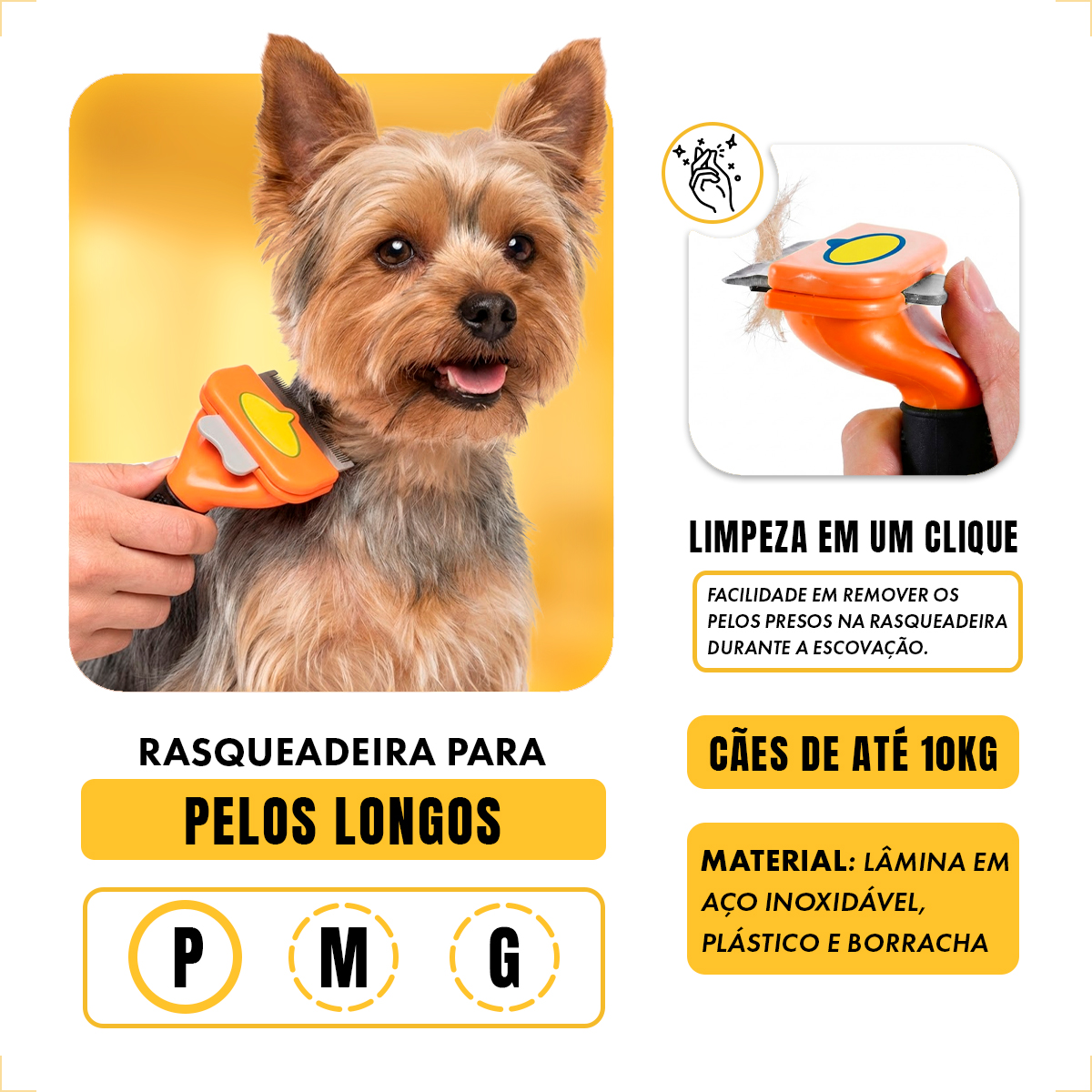 Escova Rasqueadeira Removedora Pelos Cães até 10 kg LaranjaM - Laranja Cinza — foto 4