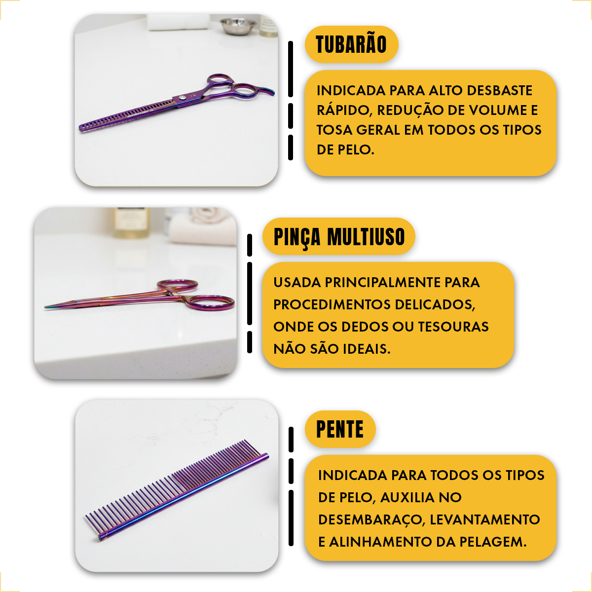 Kit 5 Tesouras Pet Banho Tosa 7 Polegadas (7 Peças) - ANIMAUX - Roxa — foto 7