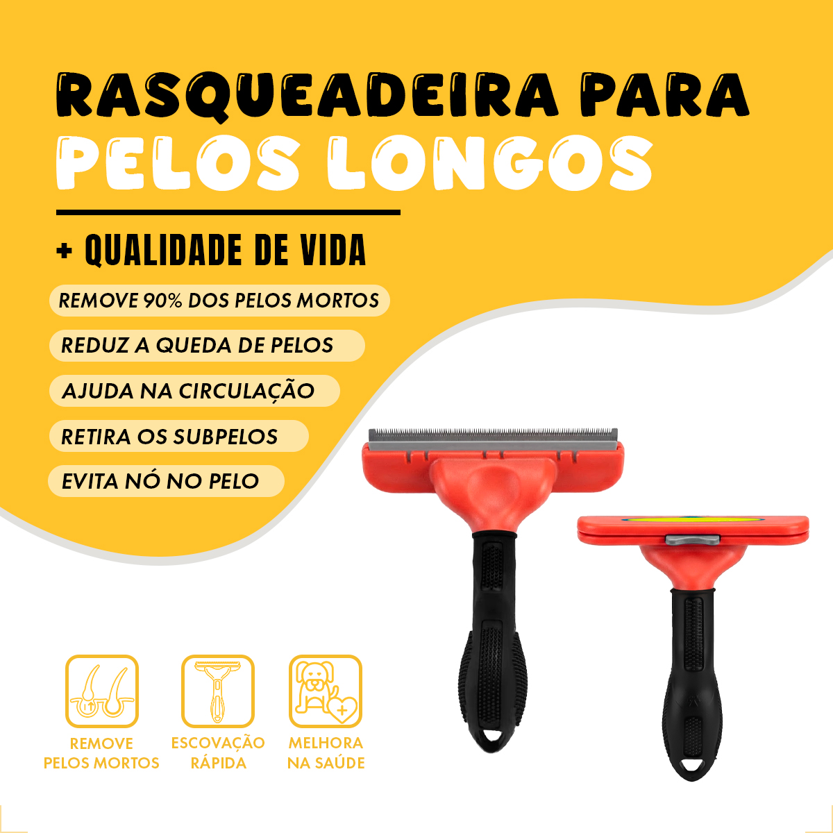 Escova Rasqueadeira Removedora de Pelos Porte Grande 30 a 45 KG VERMELHO GG - Pelo Longo — foto 3