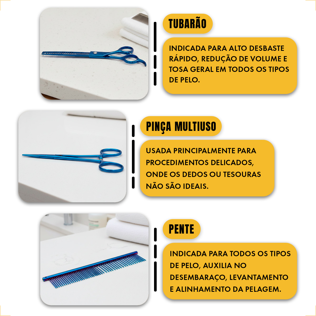 Kit 5 Tesouras Pet Banho Tosa 7 Polegadas (7 Peças) - ANIMAUX - Azul — foto 7